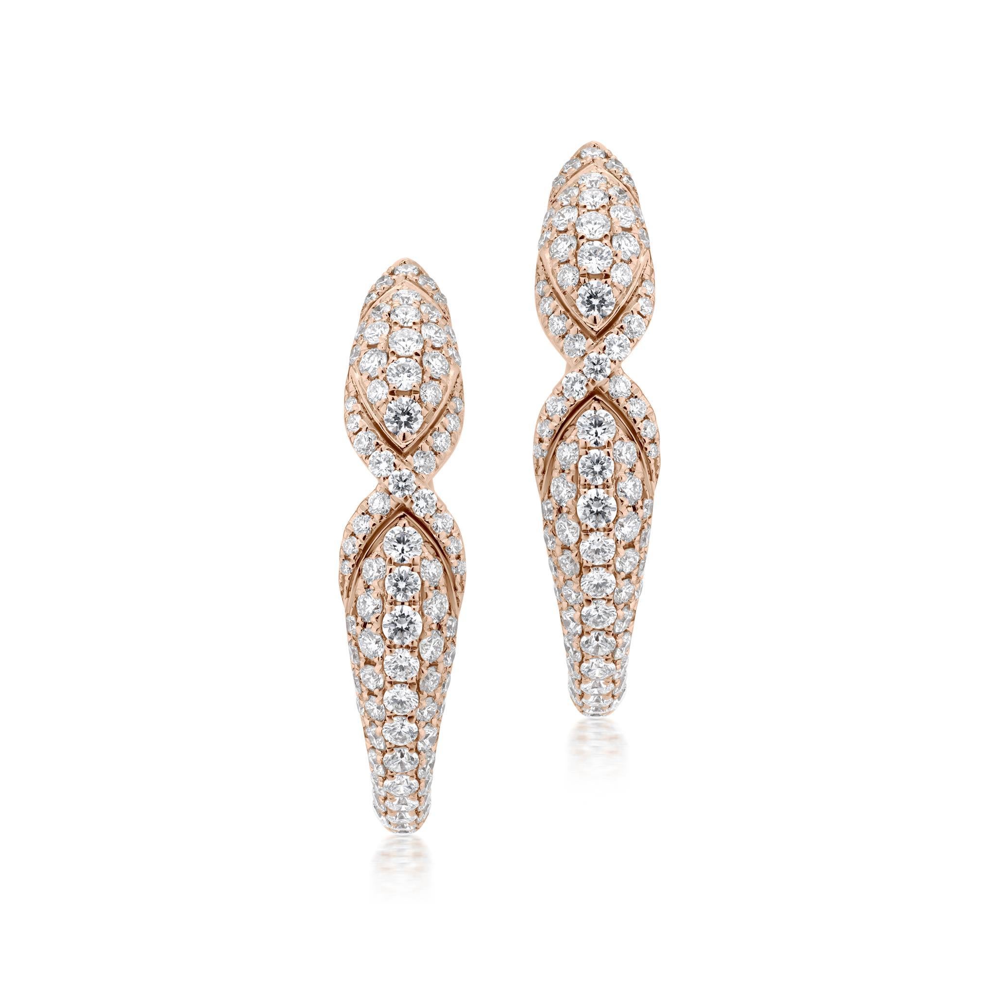 Luxle 1.52 Cttw. Diamant-Serpentin-Ohrringe aus 18 Karat Roségold (Brillantschliff) im Angebot