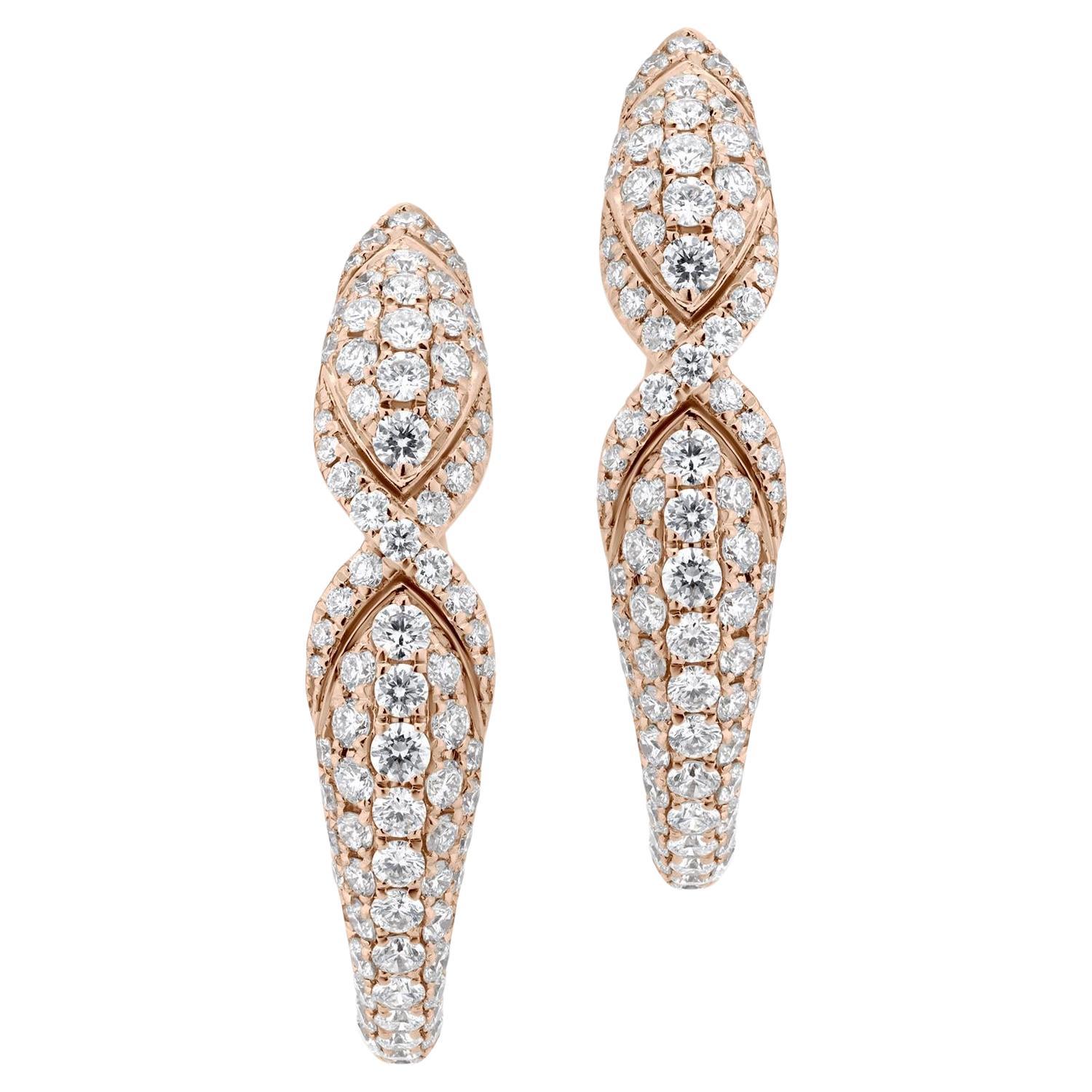 Luxle 1.52 Cttw. Diamond Serpentine Hoop Earrings in 18K Ross Gold
