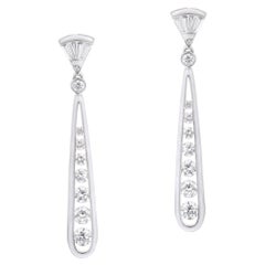 Luxle 1.58 Cttw. Diamond and White Enamel Drop Earrings in 18K White Gold