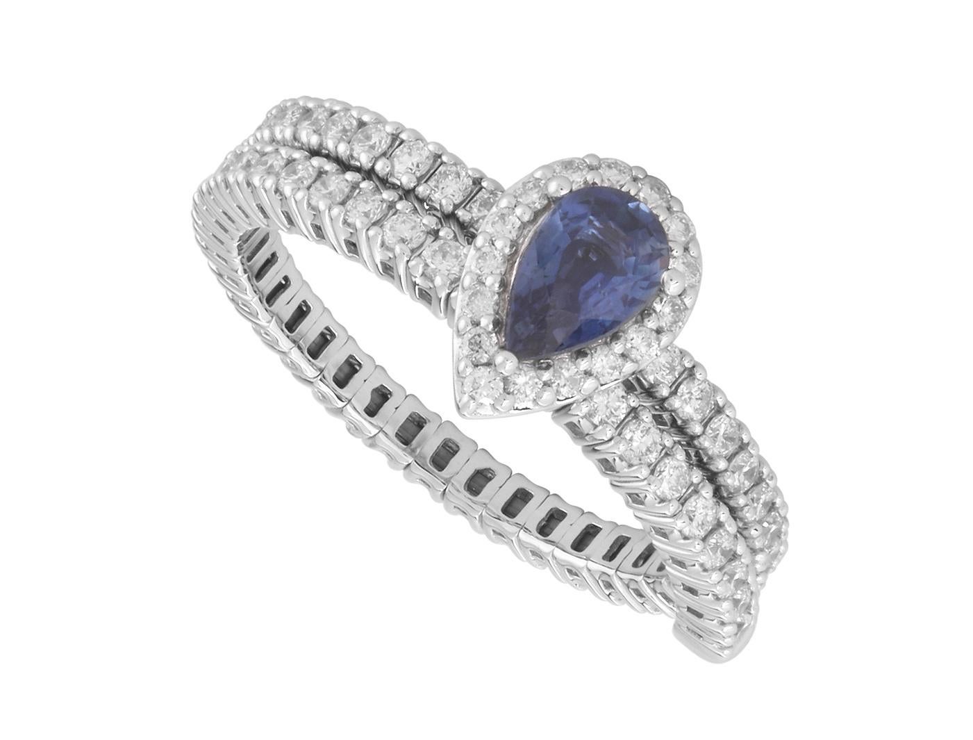 Contemporary Luxle 1.5Cttw. Natural Blue Sapphire/Diamond Ring Size 7 In 18K White Gold For Sale