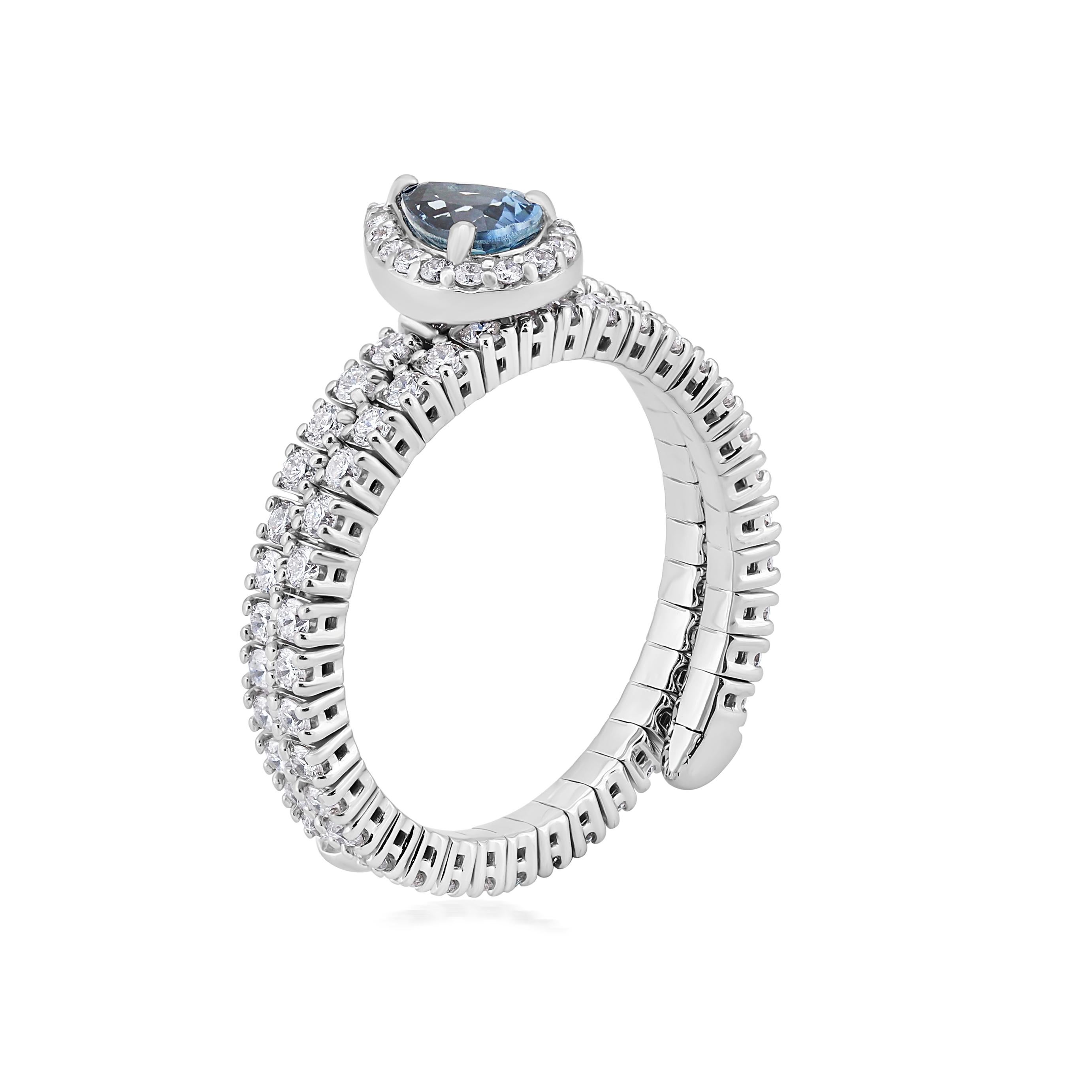 Pear Cut Luxle 1.5Cttw. Natural Blue Sapphire/Diamond Ring Size 7 In 18K White Gold For Sale