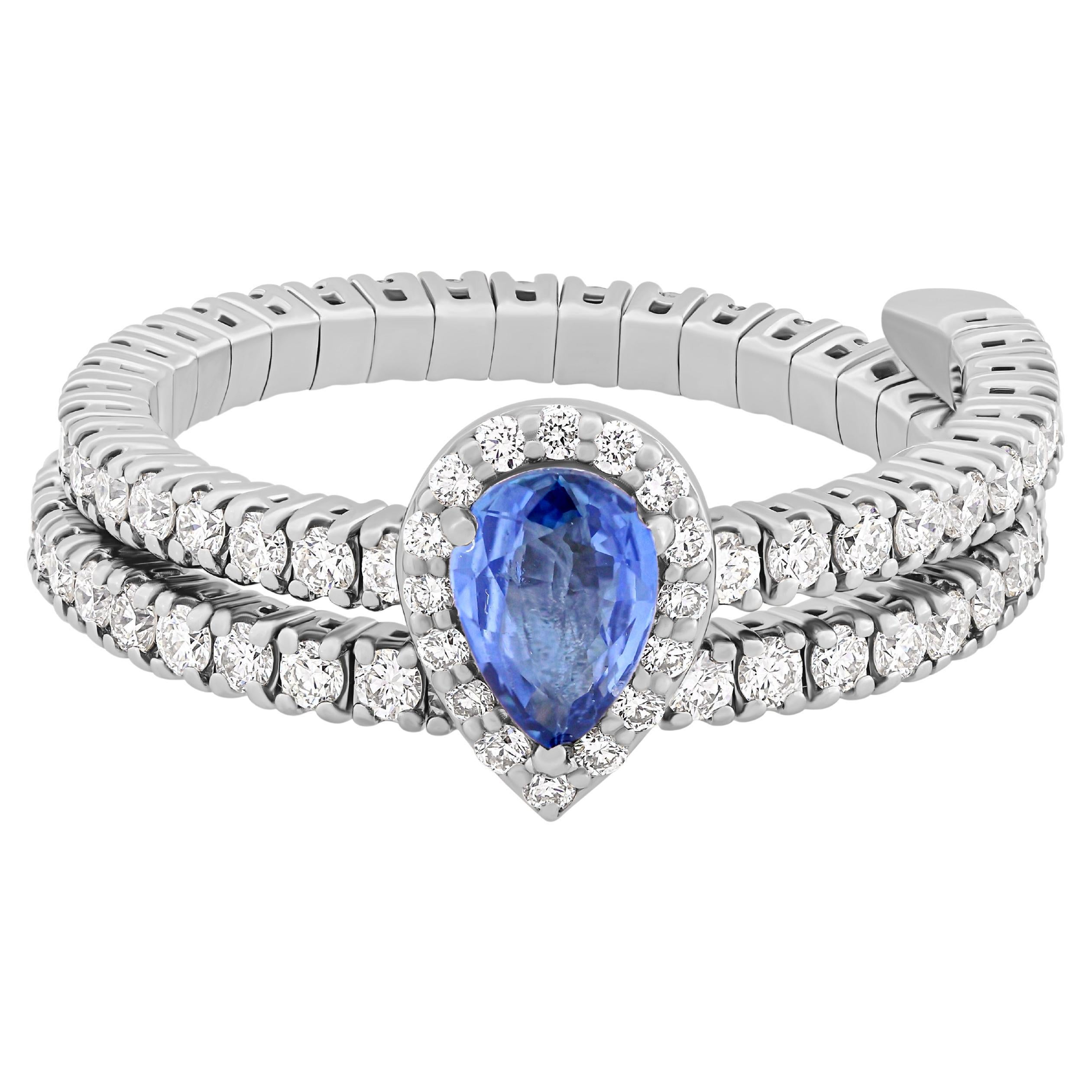Luxle 1.5Cttw. Natural Blue Sapphire/Diamond Ring Size 7 In 18K White Gold