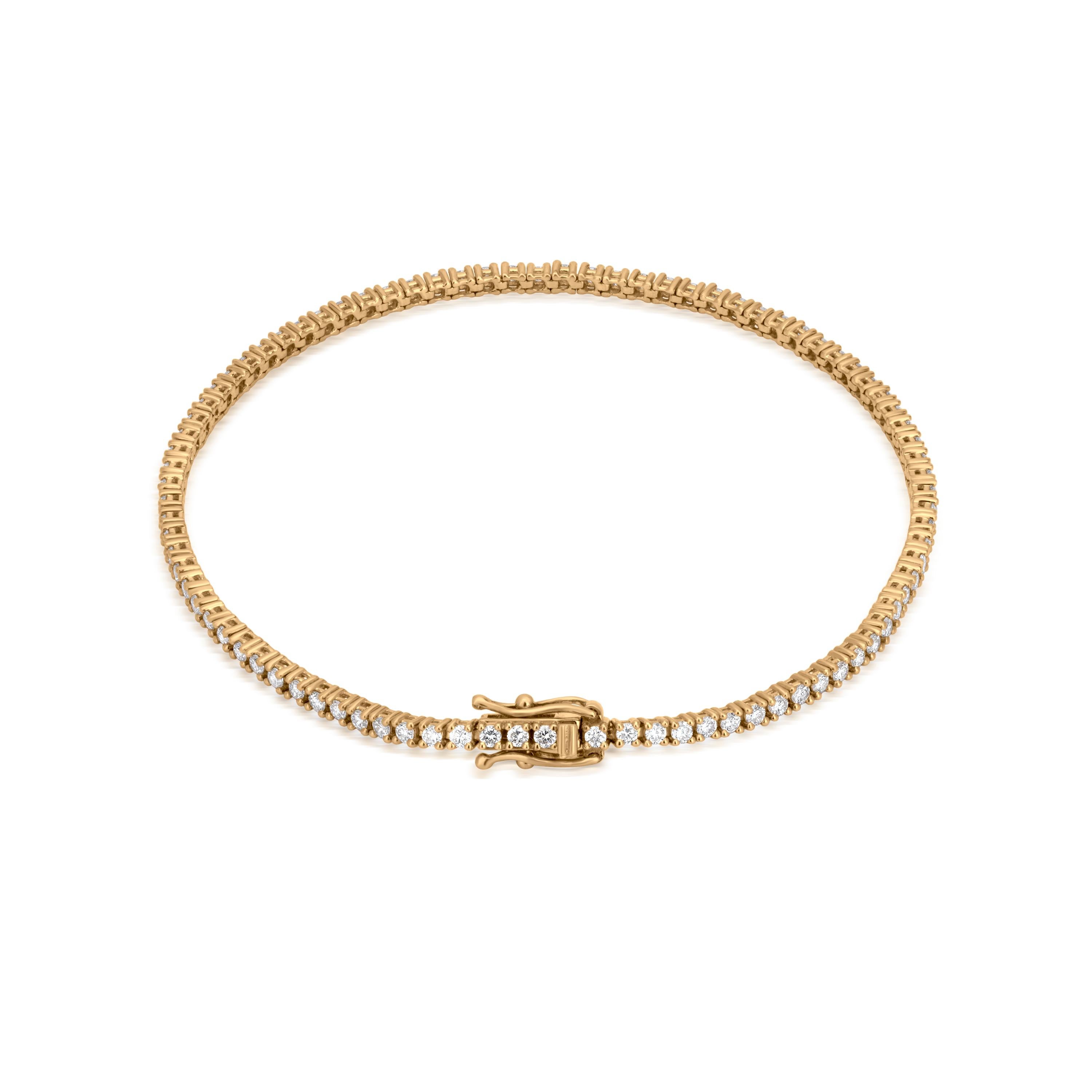 Contemporary Luxle 1.6 Cttw. Round Diamond Tennis Bracelet in 18K Yellow Gold For Sale