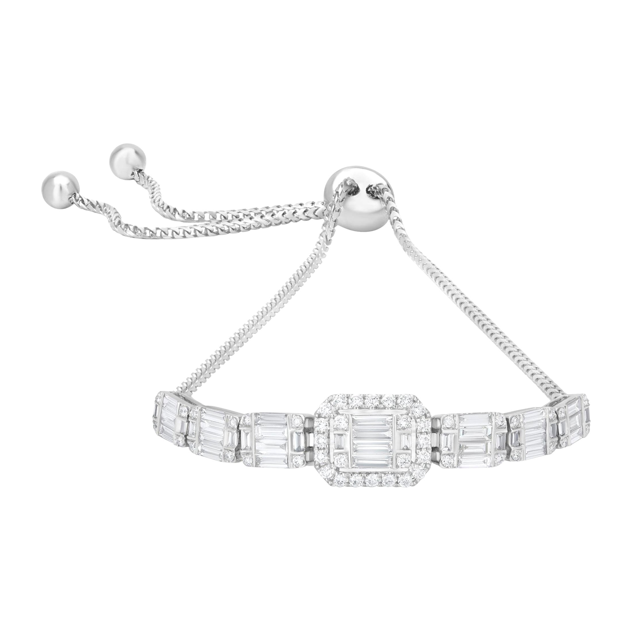 Luxle 1.60cttw Diamond Bolo Bracelet in 18k White Gold For Sale
