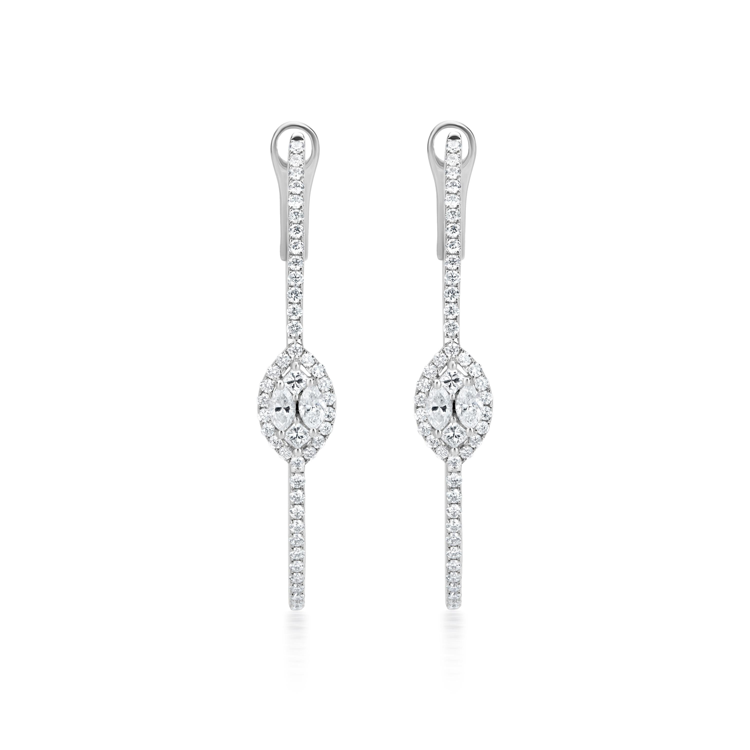 Contemporary Luxle 1.61 Cttw. Diamond Inside-Out Hoop Earrings in 18k White Gold For Sale