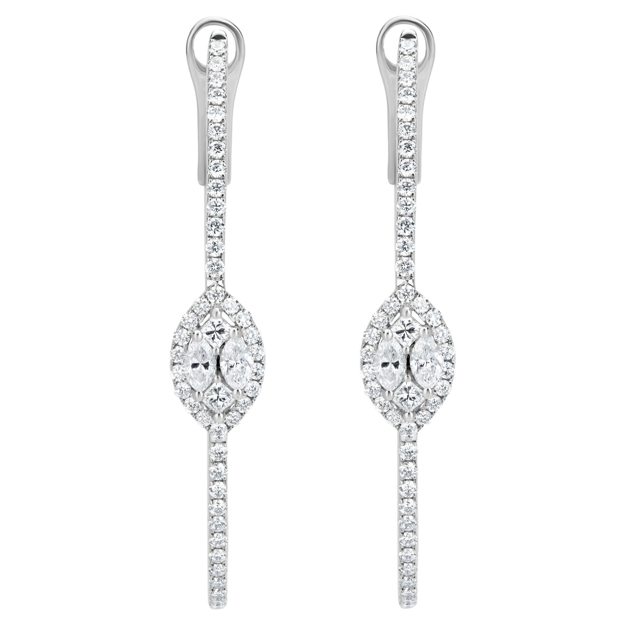 Luxle 1.61 Cttw. Diamond Inside-Out Hoop Earrings in 18k White Gold For Sale