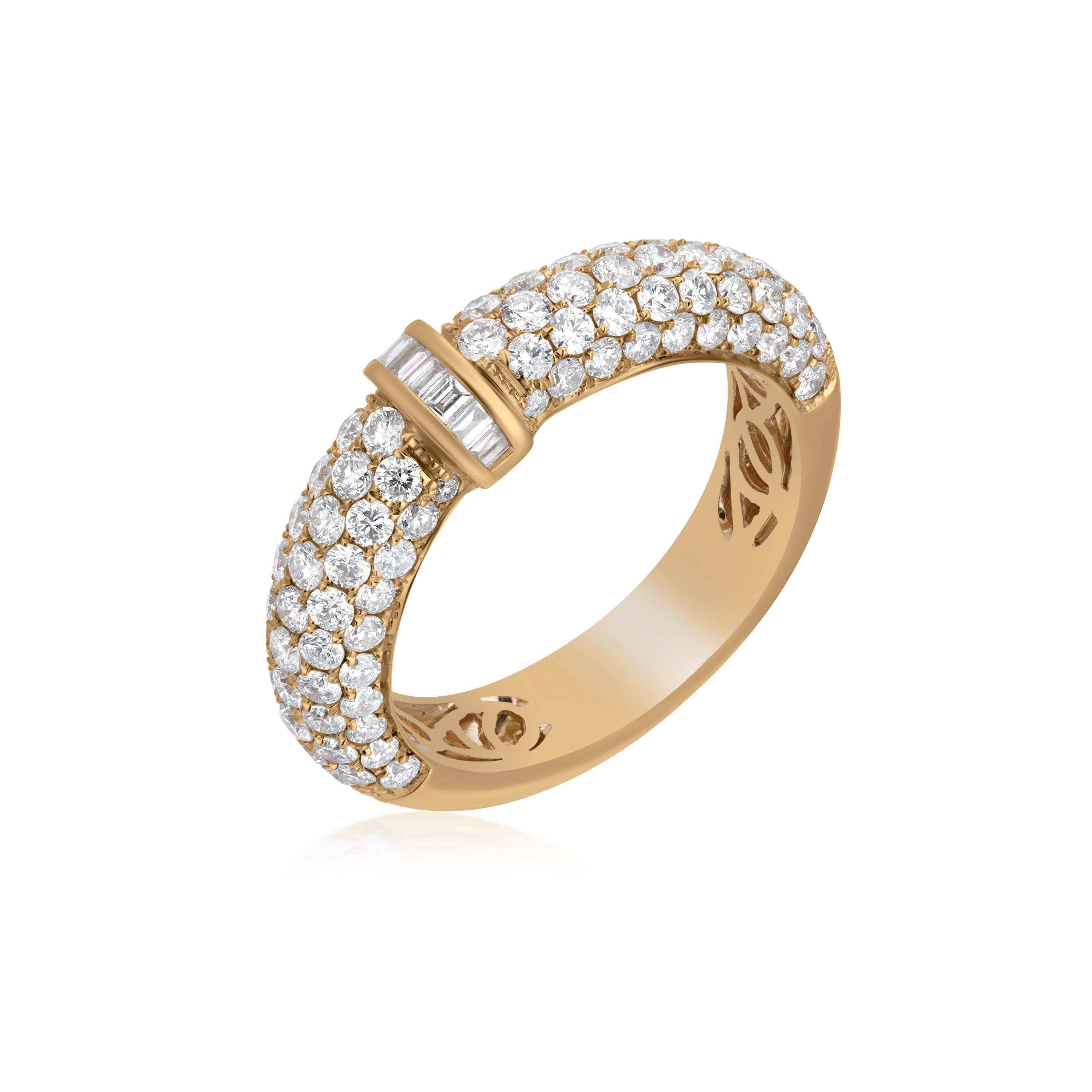 Baguette Cut Luxle 1.76 Ct. T.W. Baguette Diamond Band Ring in 18K Yellow Gold For Sale