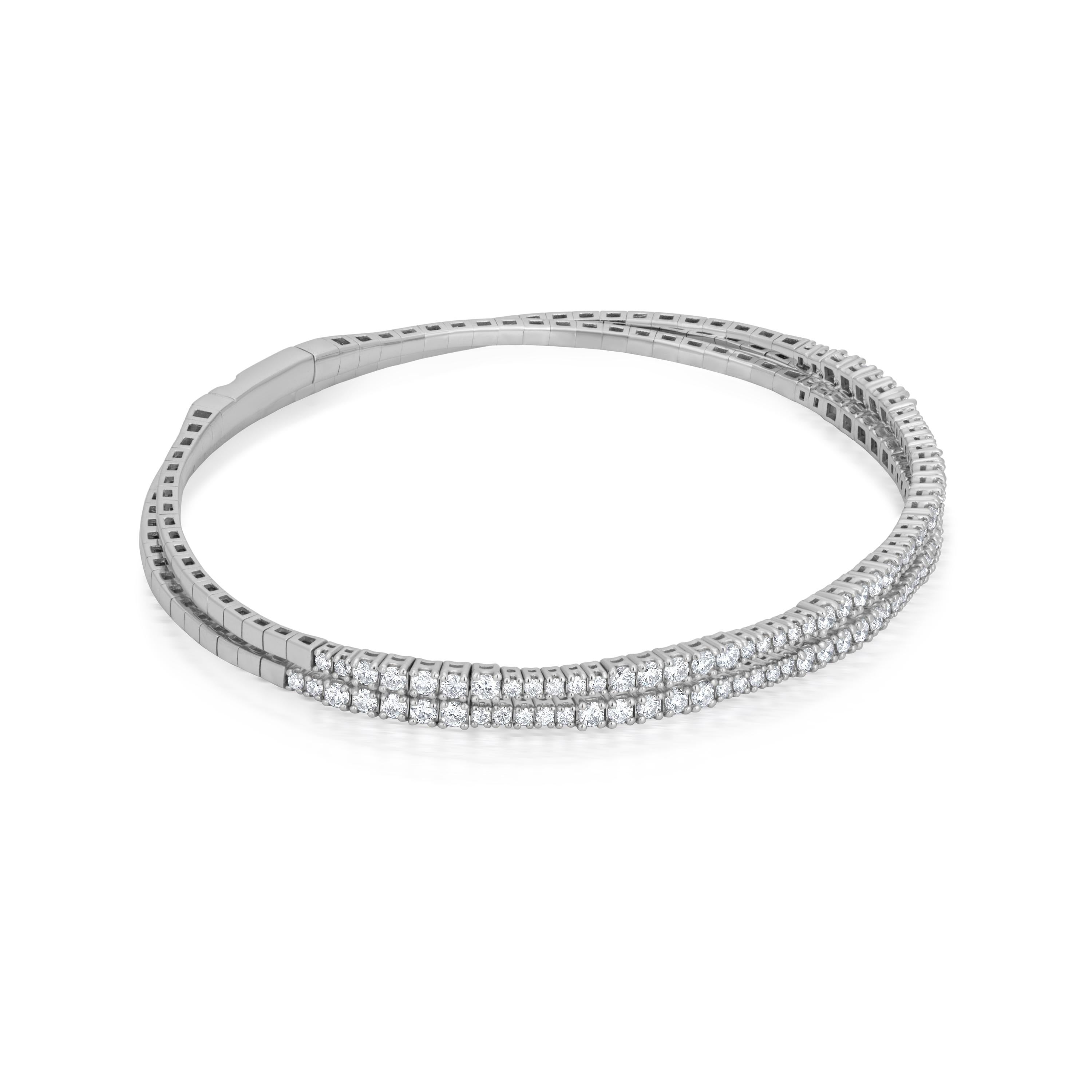 Round Cut Luxle 1.81cttw. Diamond Bangle Bracelet in 18k White Gold For Sale
