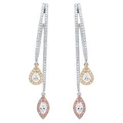 Luxle 18k Gold 1.68 Cttw. White, Yellow & Pink Diamonds Half Hoop Drop Earrings