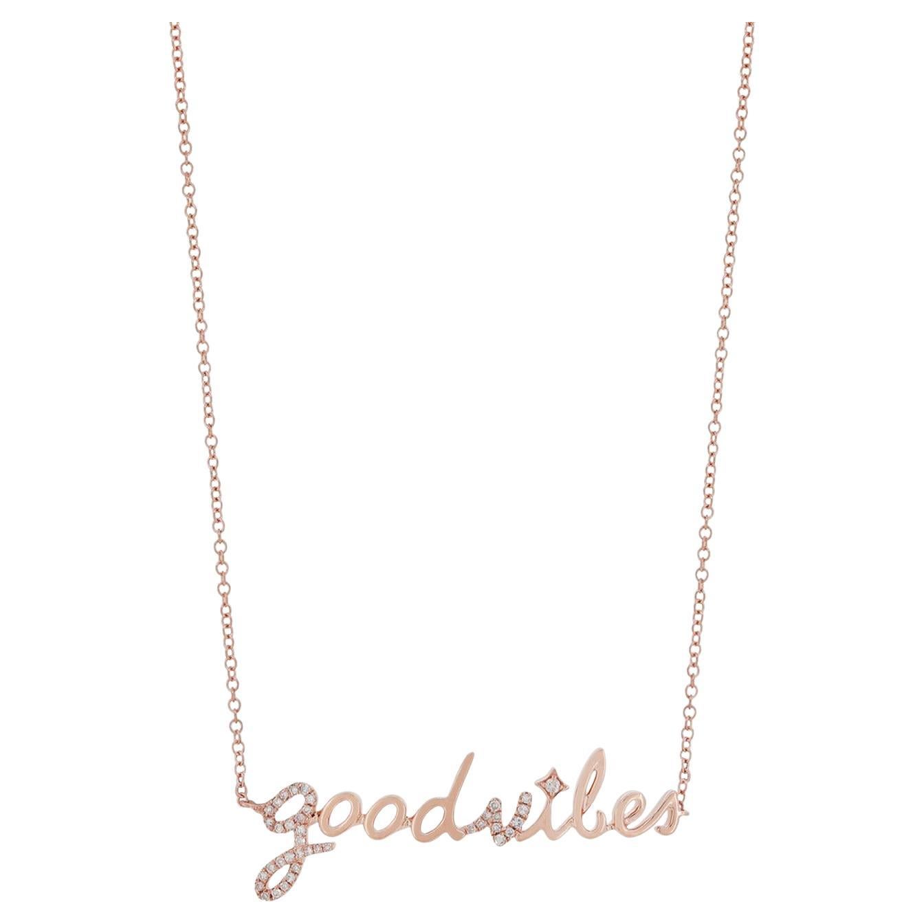 Luxle 18k Rose Gold "Good Vibes" Natural .10 Cttw Diamond Pendant Necklace, 15"
