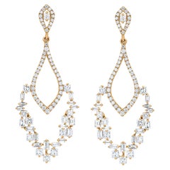 Luxle 1.97ct Round, Princes & Baguette Diamond Dangler Earrings 18k Yellow Gold