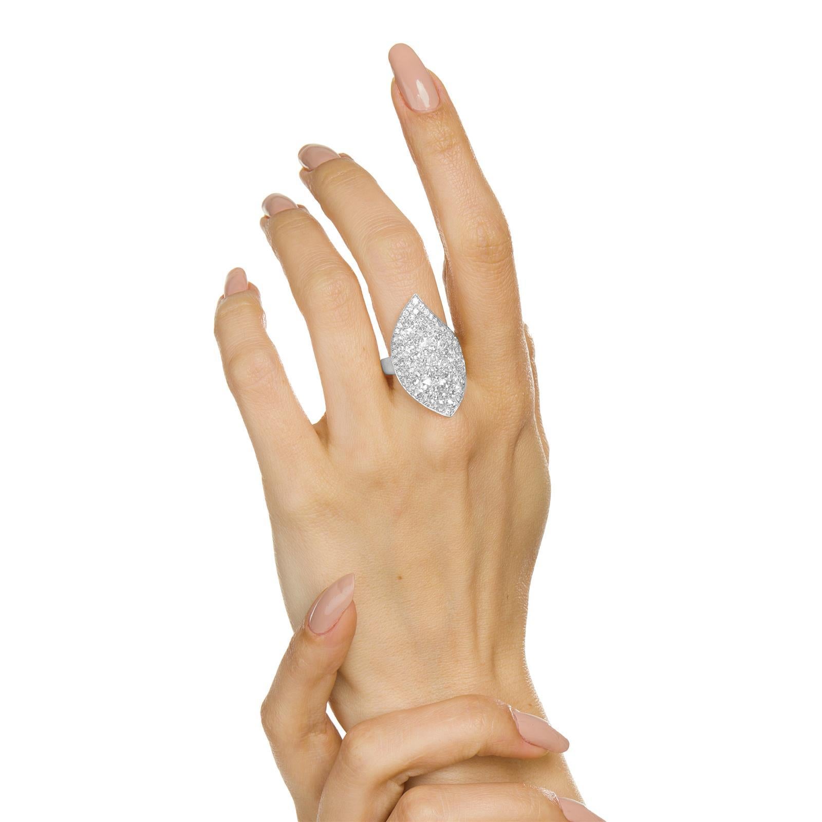 Contemporary Luxle 2.19 Cttw. Rose-Cut Round Diamond Leaf Cluster Ring in 18K White Gold For Sale