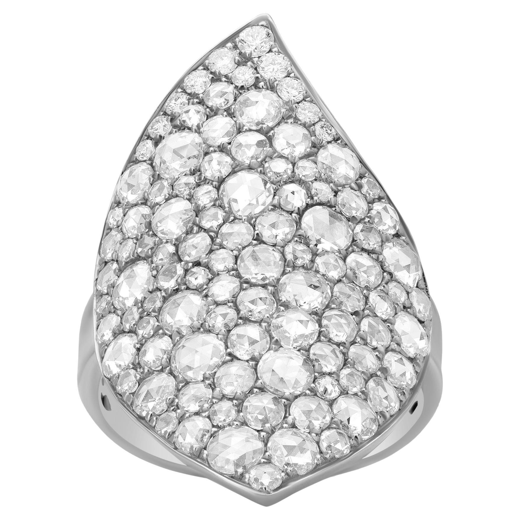 Luxle 2.19 Cttw. Rose-Cut Round Diamond Leaf Cluster Ring in 18K White Gold For Sale