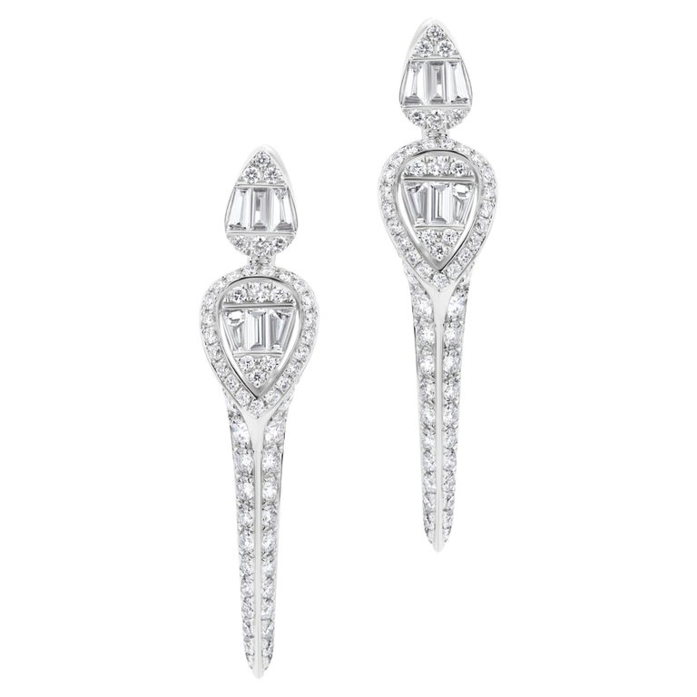 Luxle 2.38 Cttw. Diamond Elongated VShaped Earrings in 18K White Gold