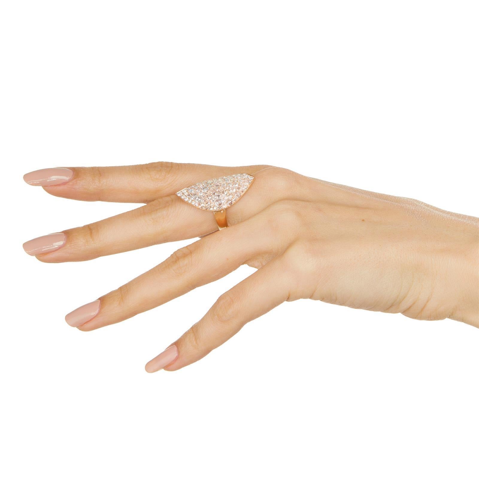 Round Cut Luxle 2.58 Cttw. Rose-Cut Round Diamond Leaf Cluster Ring in 18k Rose Gold For Sale