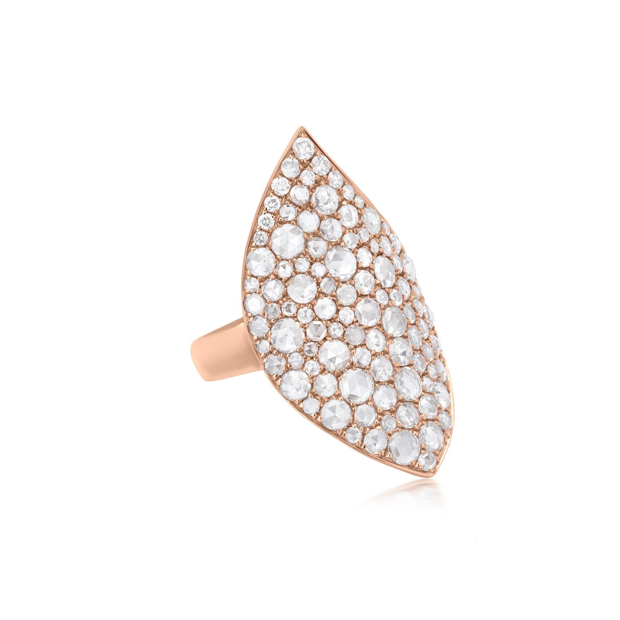 Luxle 2.58 Cttw. Rose-Cut Round Diamond Leaf Cluster Ring in 18k Rose Gold In New Condition For Sale In New York, NY