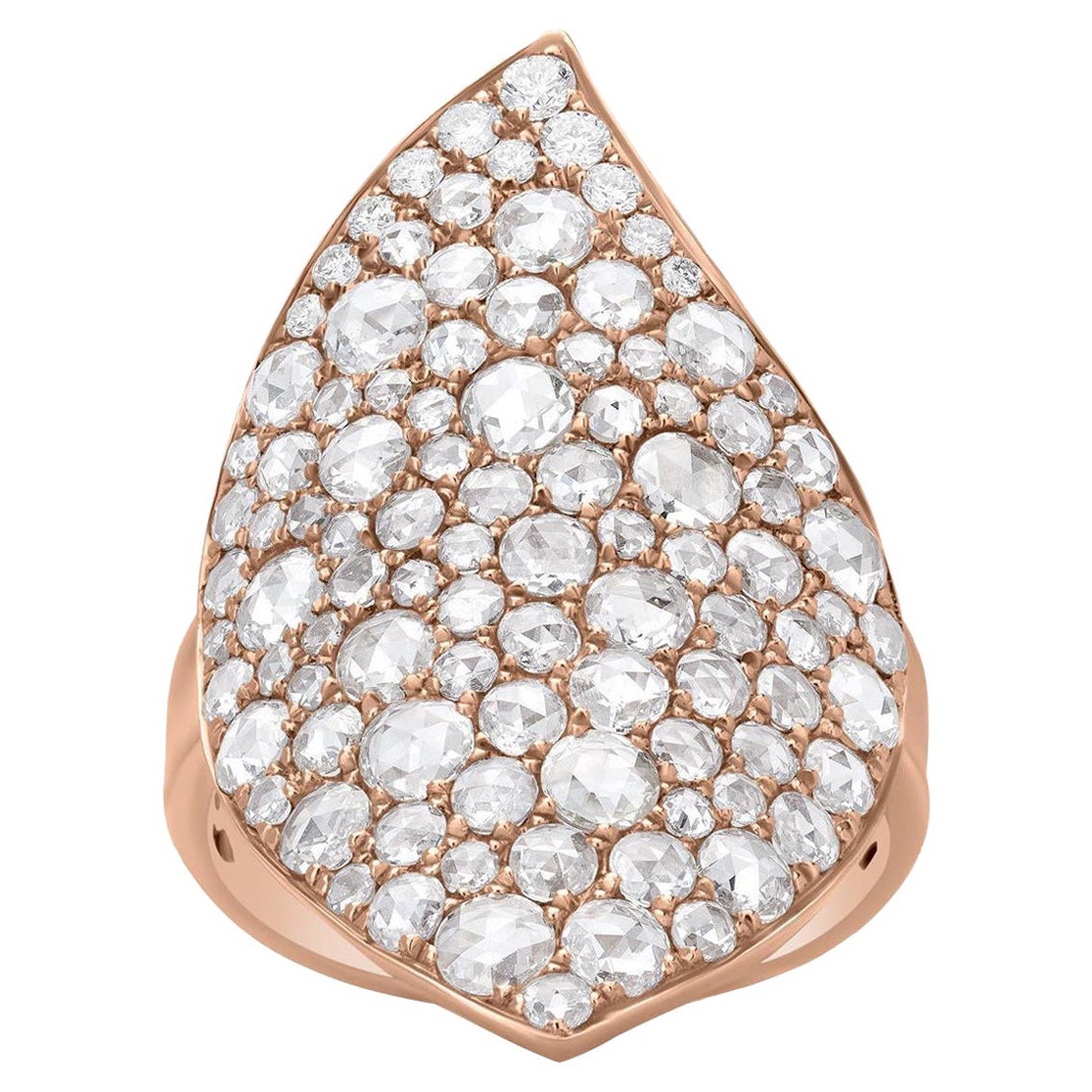 Luxle 2.58 Cttw. Rose-Cut Round Diamond Leaf Cluster Ring in 18k Rose Gold For Sale