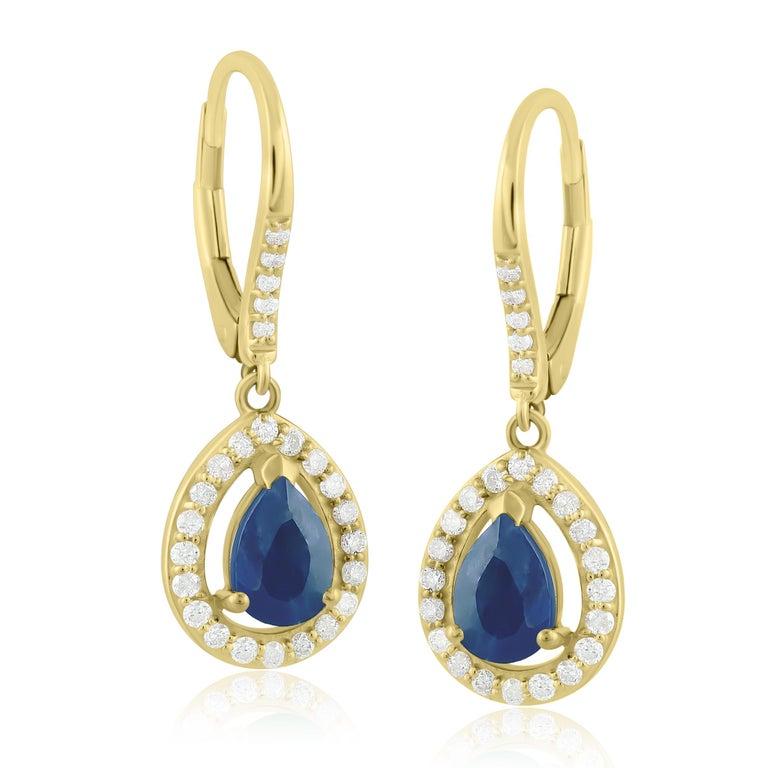 Luxle 2,63 Cttw Natürlicher blauer Saphir und Diamant Tropfenohrringe aus 18K Gold (Tropfenschliff)