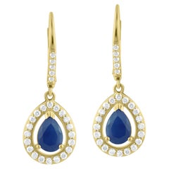 Luxle 2.63 Cttw Natural Blue Sapphire and Diamond Teardrop Earrings in 18K Gold