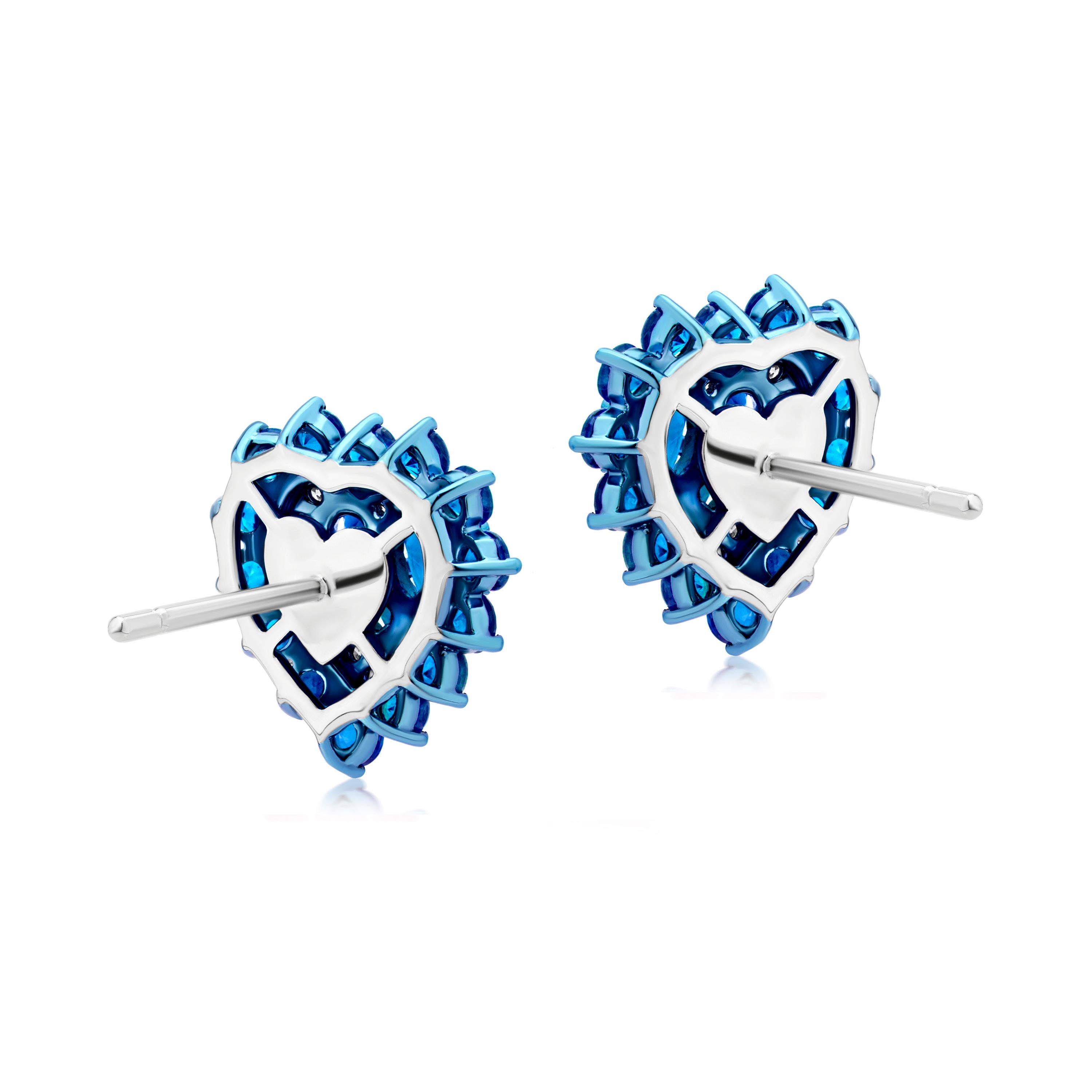 Contemporary Luxle 2.84 Cttw. Sapphire and Diamond Heart Stud Earring in 18k White Gold  For Sale