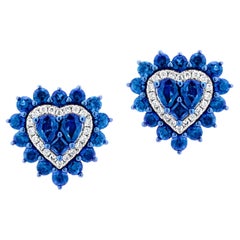Luxle 2.85 Cttw. Orecchino a cuore con zaffiro naturale e diamante VS in oro bianco 18 carati