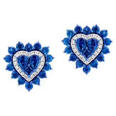 Luxle 2.84 Cttw. Sapphire and Diamond Heart Stud Earring in 18k White Gold 