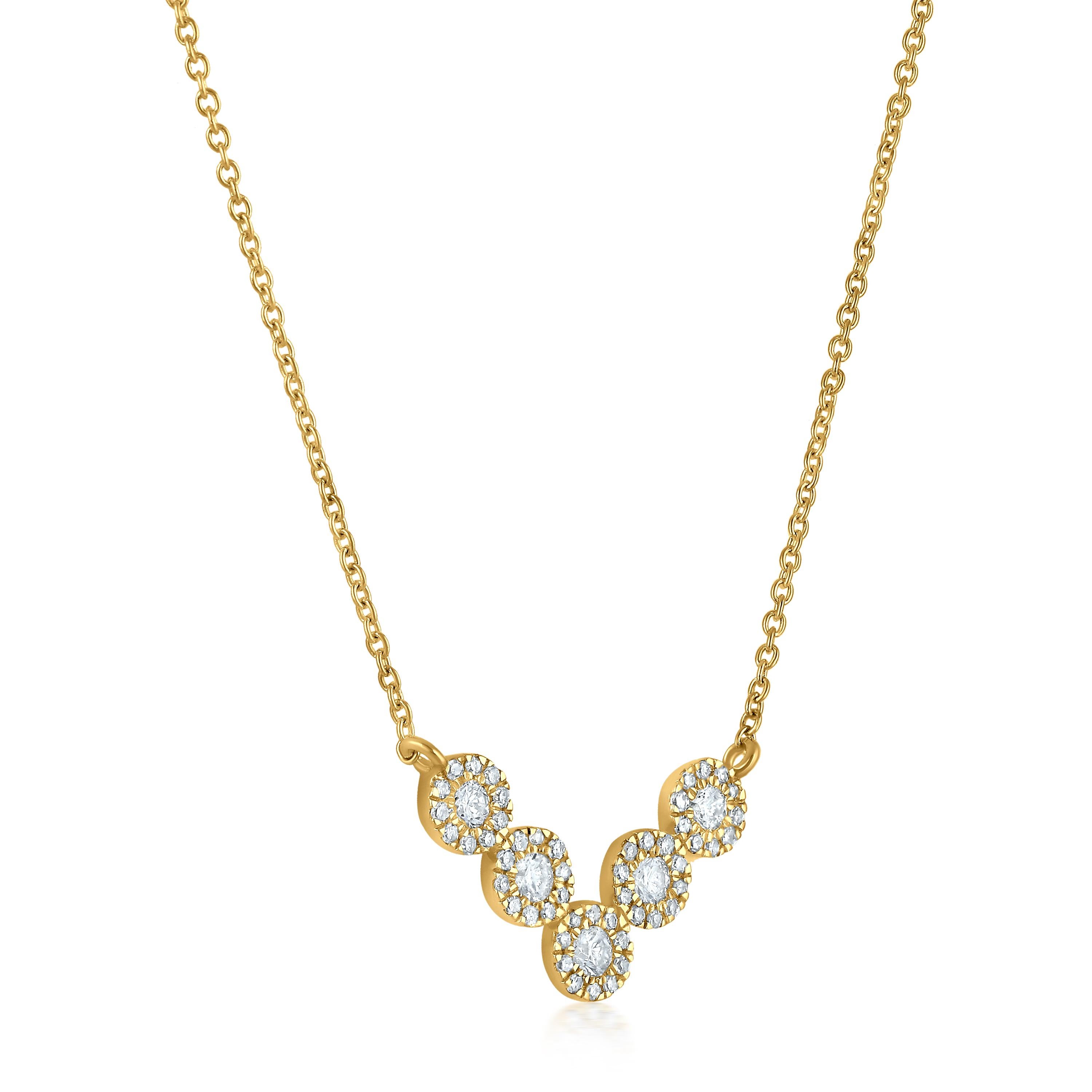 Complete your chic look with this Luxle 14k gold diamond chevron necklace. This exquisite item is set with 0.32 carats of round full-cut and single-cut diamonds and is framed with traditional circular motifs that will last for years. Ideal for