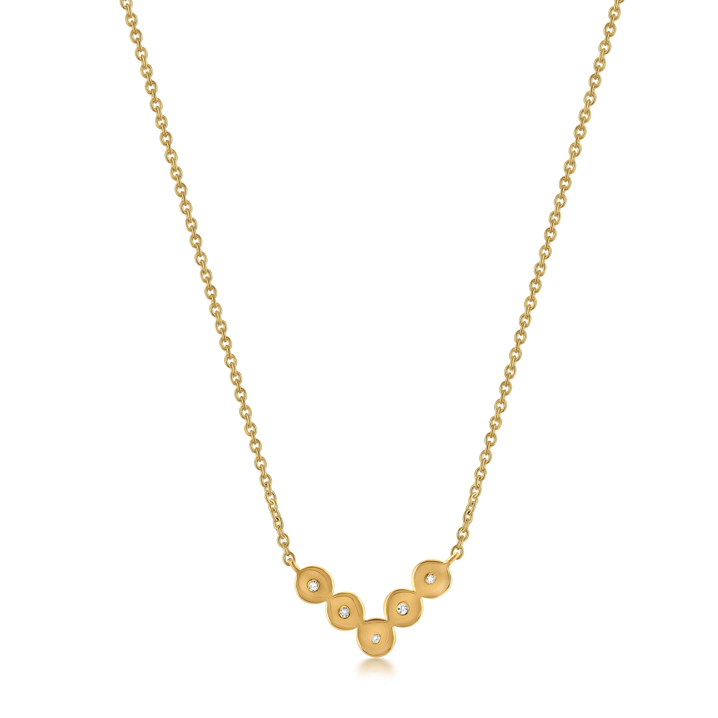 Round Cut Luxle 3/8 Carat T.W. Diamond Halo Chevron Necklace in 14k Yellow Gold For Sale
