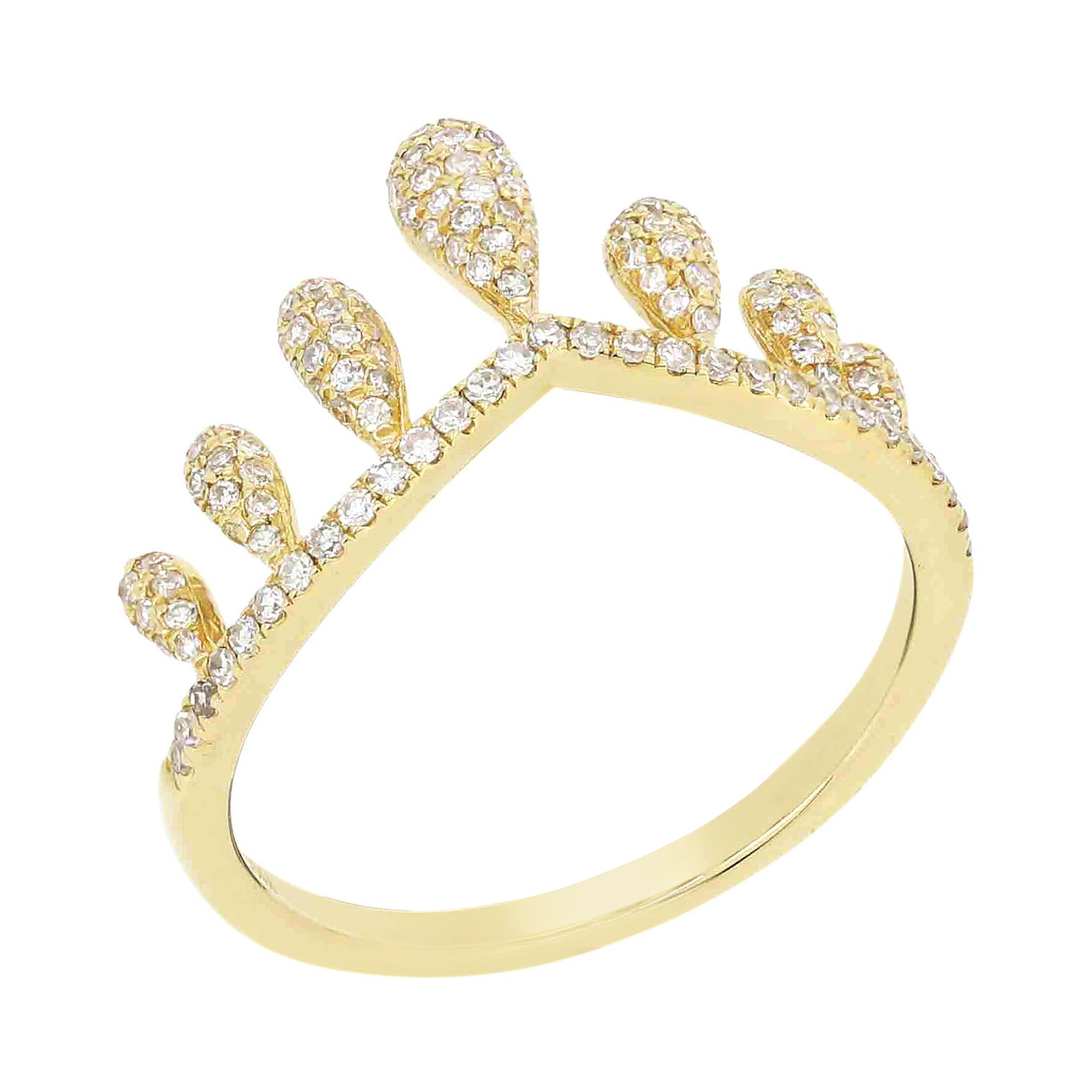 Luxle .40 Cttw Pave Natural Diamond Crown Ring Size 6 in 14k Yellow Gold