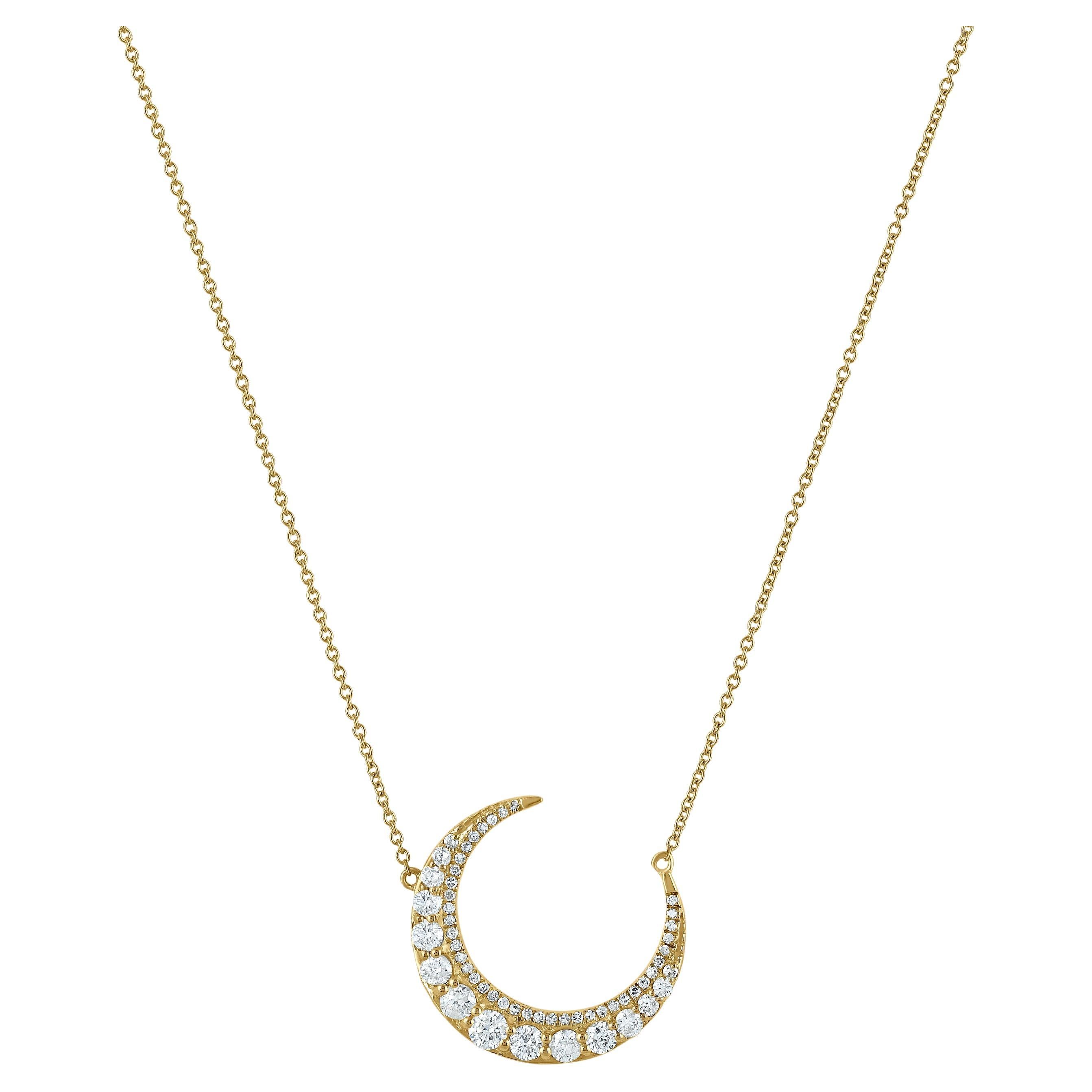 Luxle 5/8 Carat T.W. Diamond Crescent Moon Pendant Necklace in 14k Yellow Gold For Sale