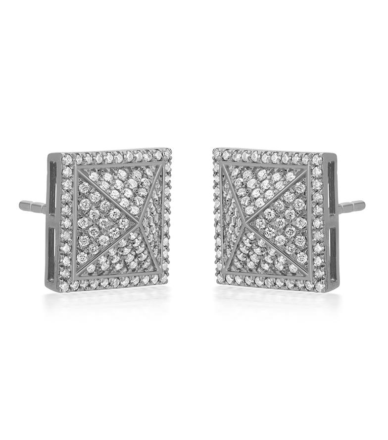 Illuminate your look with these Luxle eye-catching mosaic-style stud earrings. In a gorgeous square motif, .66 ct. t.w. round full cut diamonds in a square frame containing four diamond triangles are mounted on 18k white gold to create this