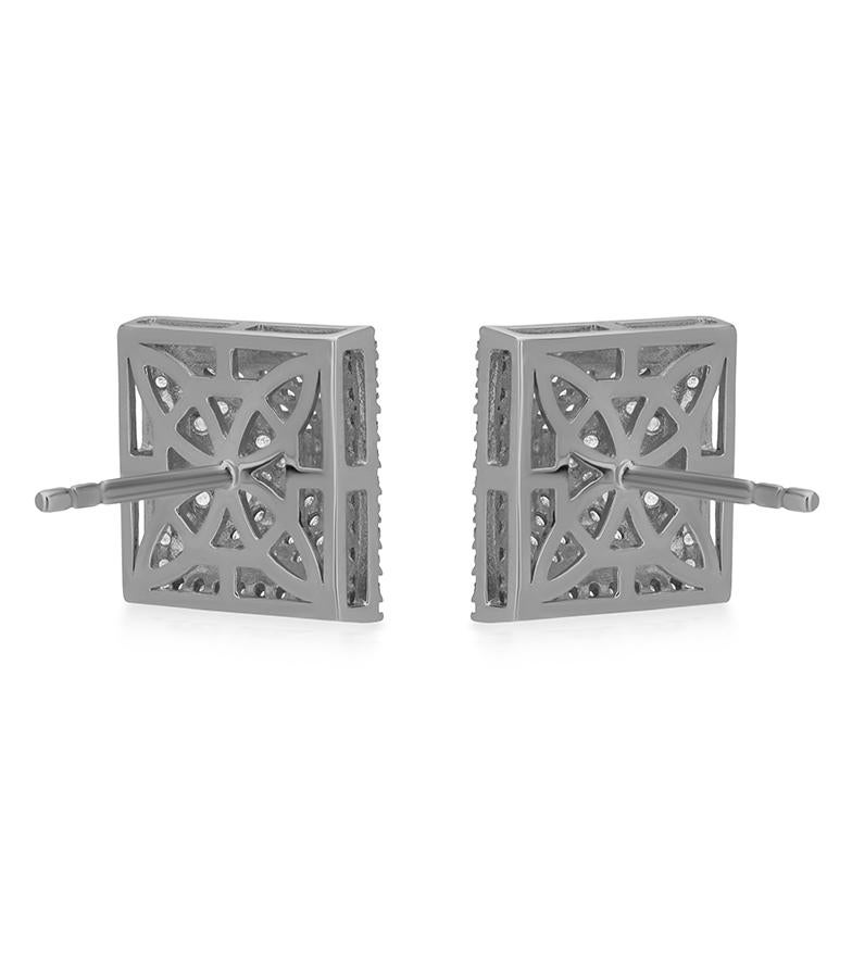 Contemporary Luxle 2/3 Cttw Natural Diamond Square Mosaic Stud Earrings in 18k White Gold For Sale