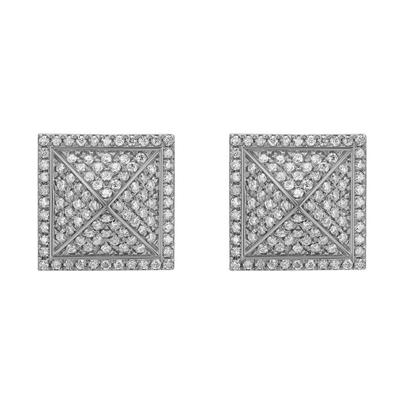 Luxle 2/3 Cttw Natural Diamond Square Mosaic Stud Earrings in 18k White Gold