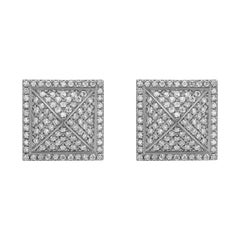 Luxle 2/3 Cttw Natural Diamond Square Mosaic Stud Earrings in 18k White Gold