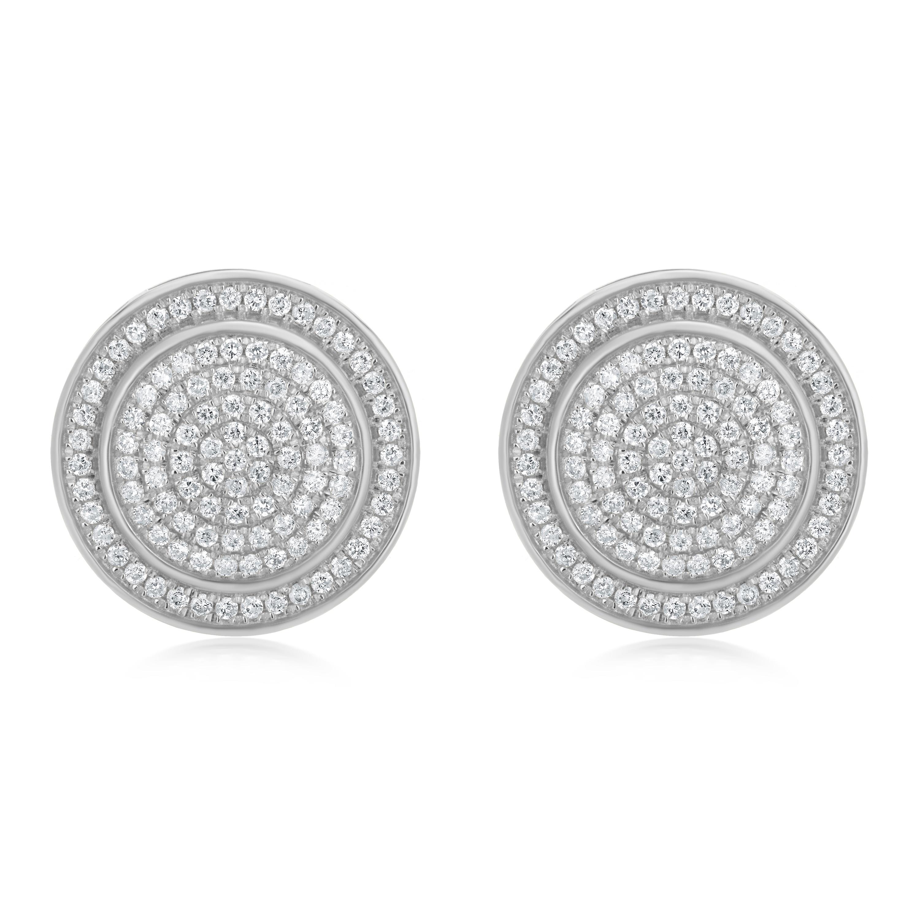 Taille ronde Luxle - Boucles d'oreilles mosaïque en or blanc 18 carats avec diamant naturel de 0,62 ctw en vente