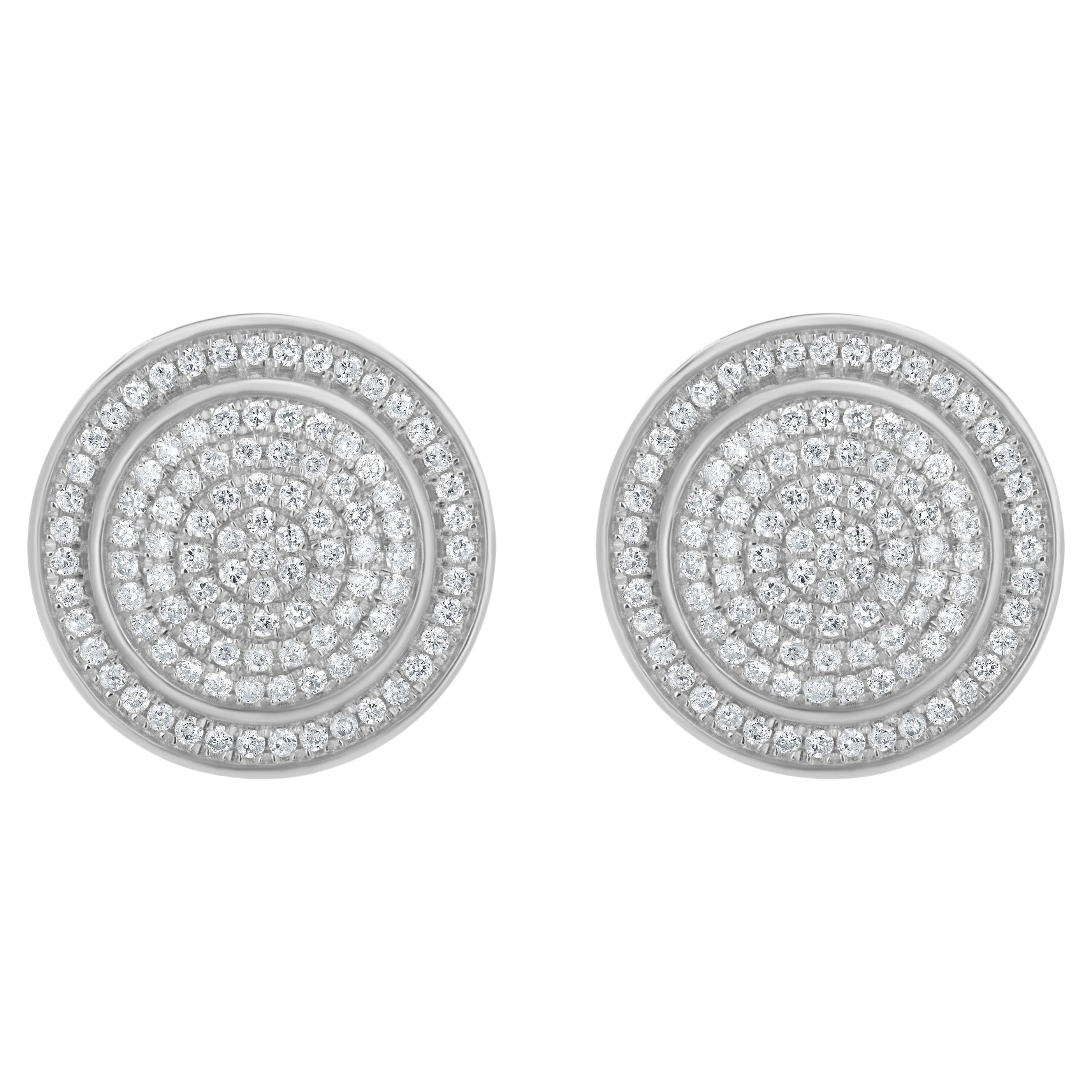 Luxle .62 Cttw Natural Diamond Circle Mosaic Stud Earrings in 18k White Gold