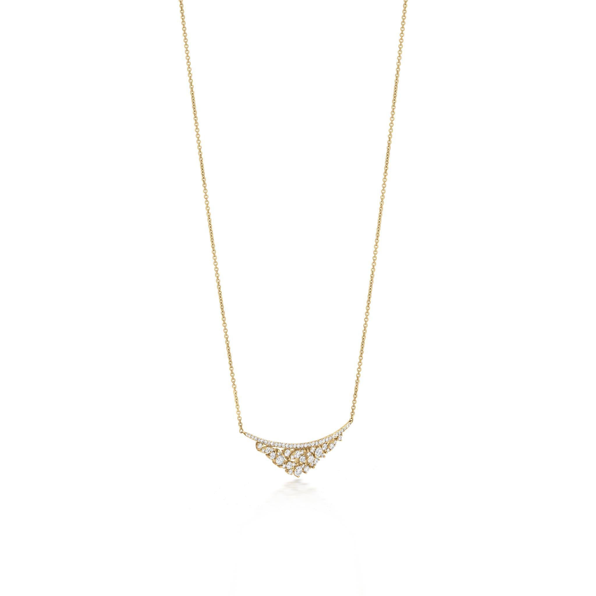 This Luxle Finely crafted in 18k yellow gold pendant necklace features bezels of diamond-embellished to depict V-shape hanging from a curved diamond bar on a cable chain. Lobster clasp, diamond bar pendant necklace.
Please follow the Luxury Jewels