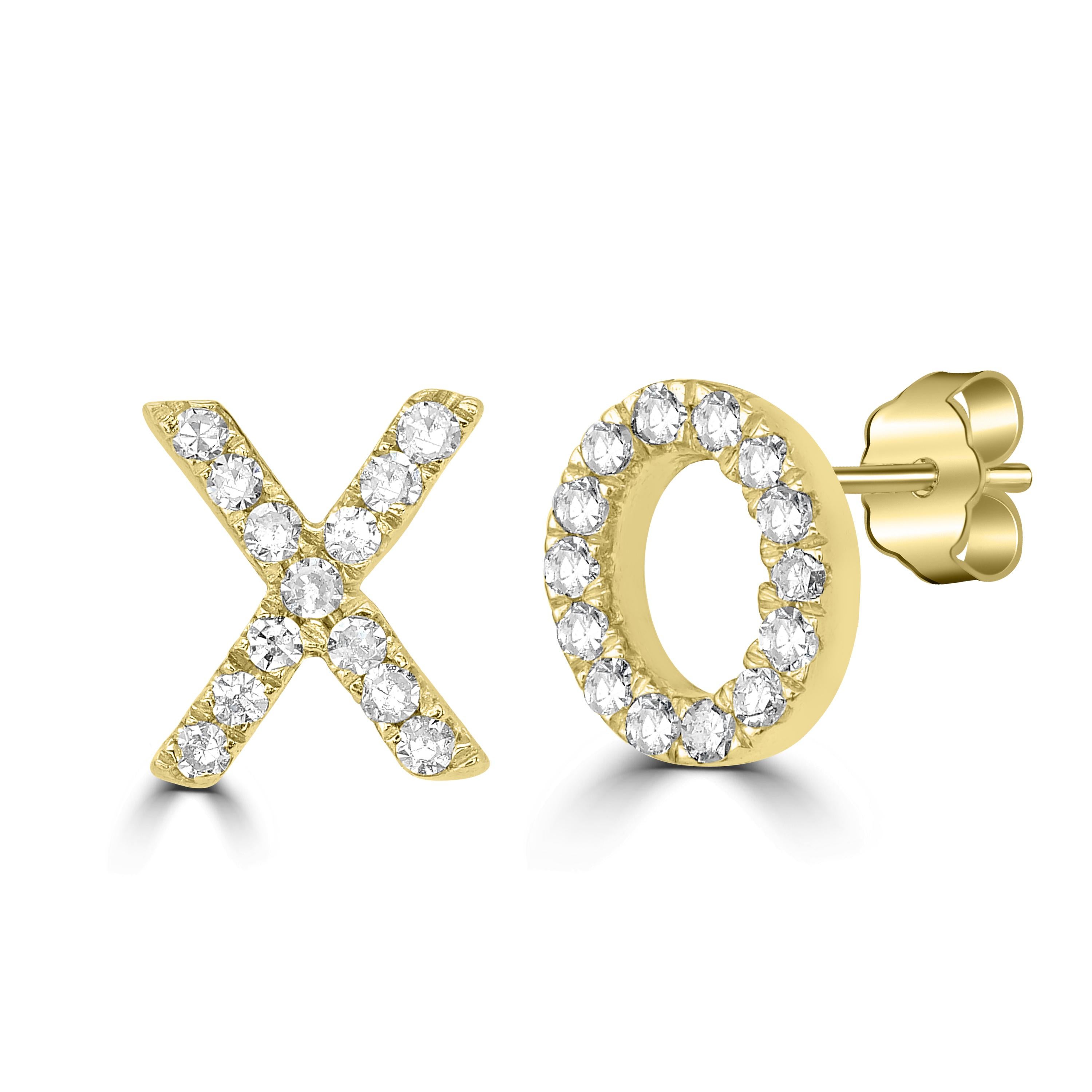 Add a charming final touch to any look with these beautiful XO diamond stud earrings by Luxle. The 0.07 carat round single-cut diamonds in these earrings lend a playful touch to your wardrobe. These earrings, which are made of 14K yellow gold, are a