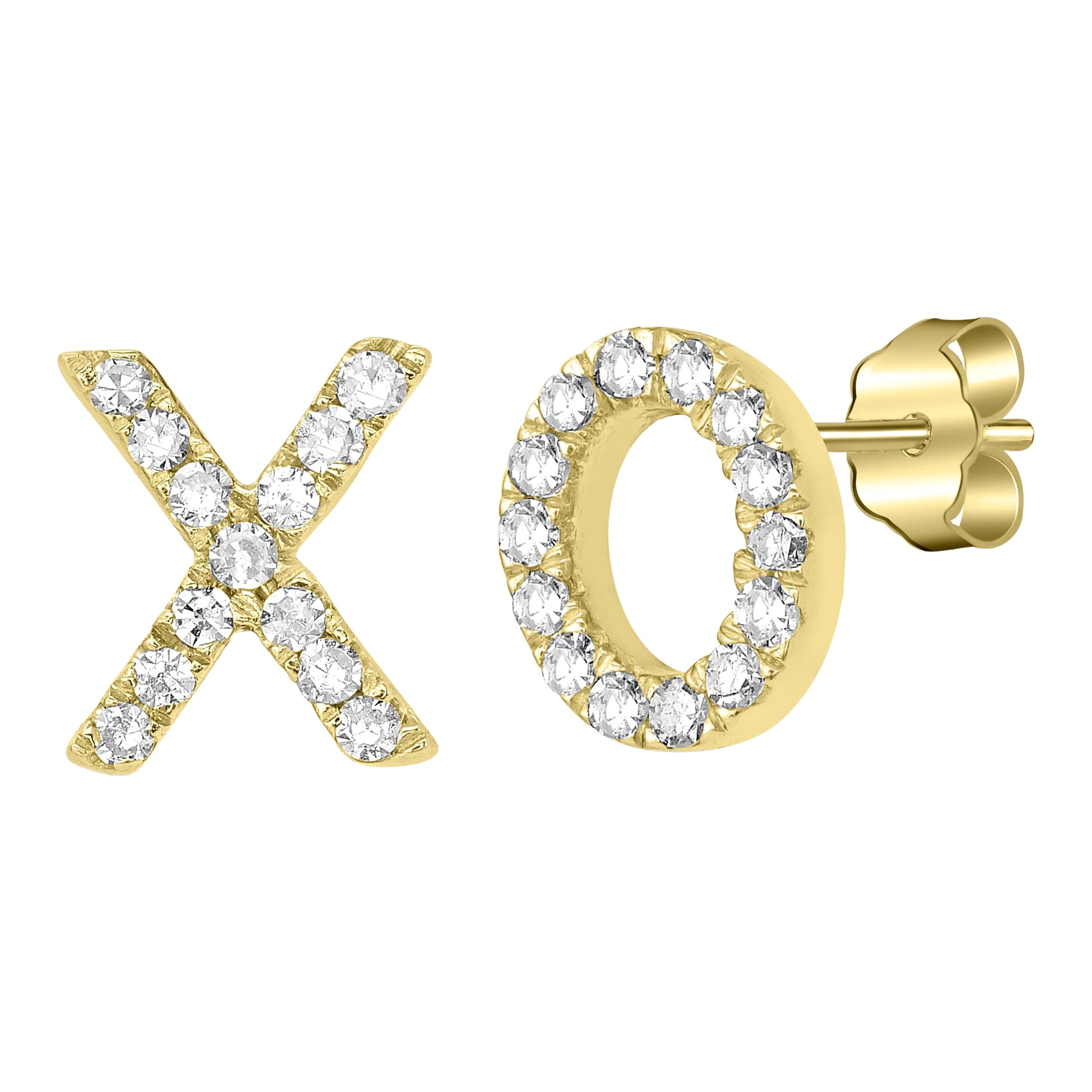 Luxle Diamond Accent XO Stud Earrings in 14k Yellow Gold For Sale