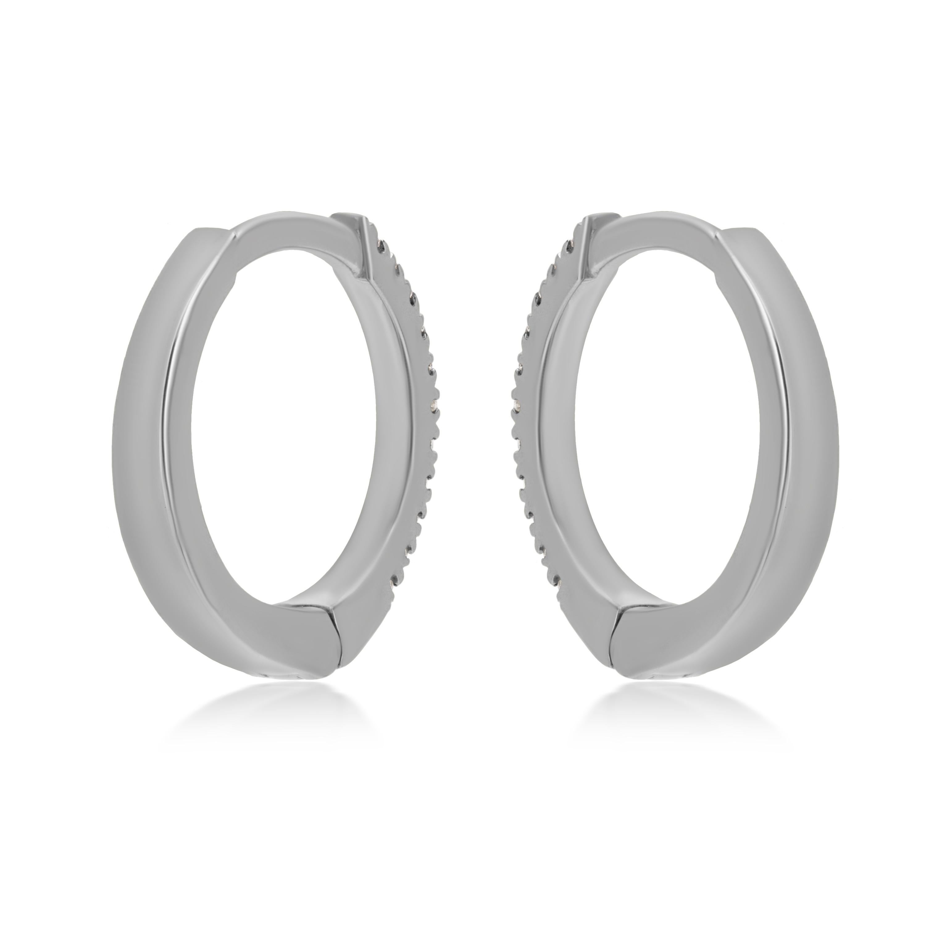 Contemporary Luxle Diamond Huggie Hoop Stud Earrings in 18k White Gold For Sale