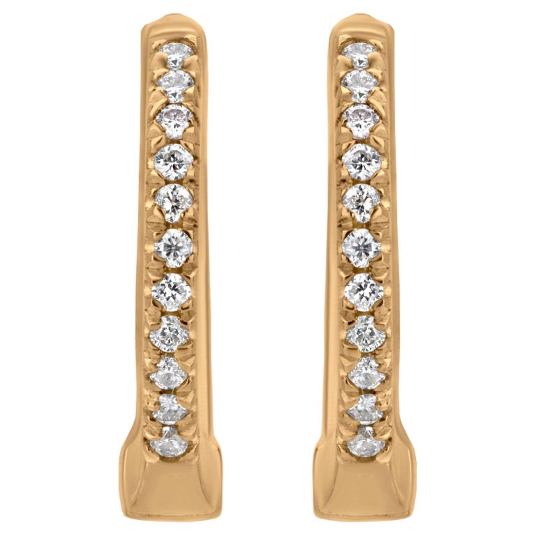 Luxle Diamond Huggie Hoop Stud Earrings in 18k Yellow Gold For Sale at
