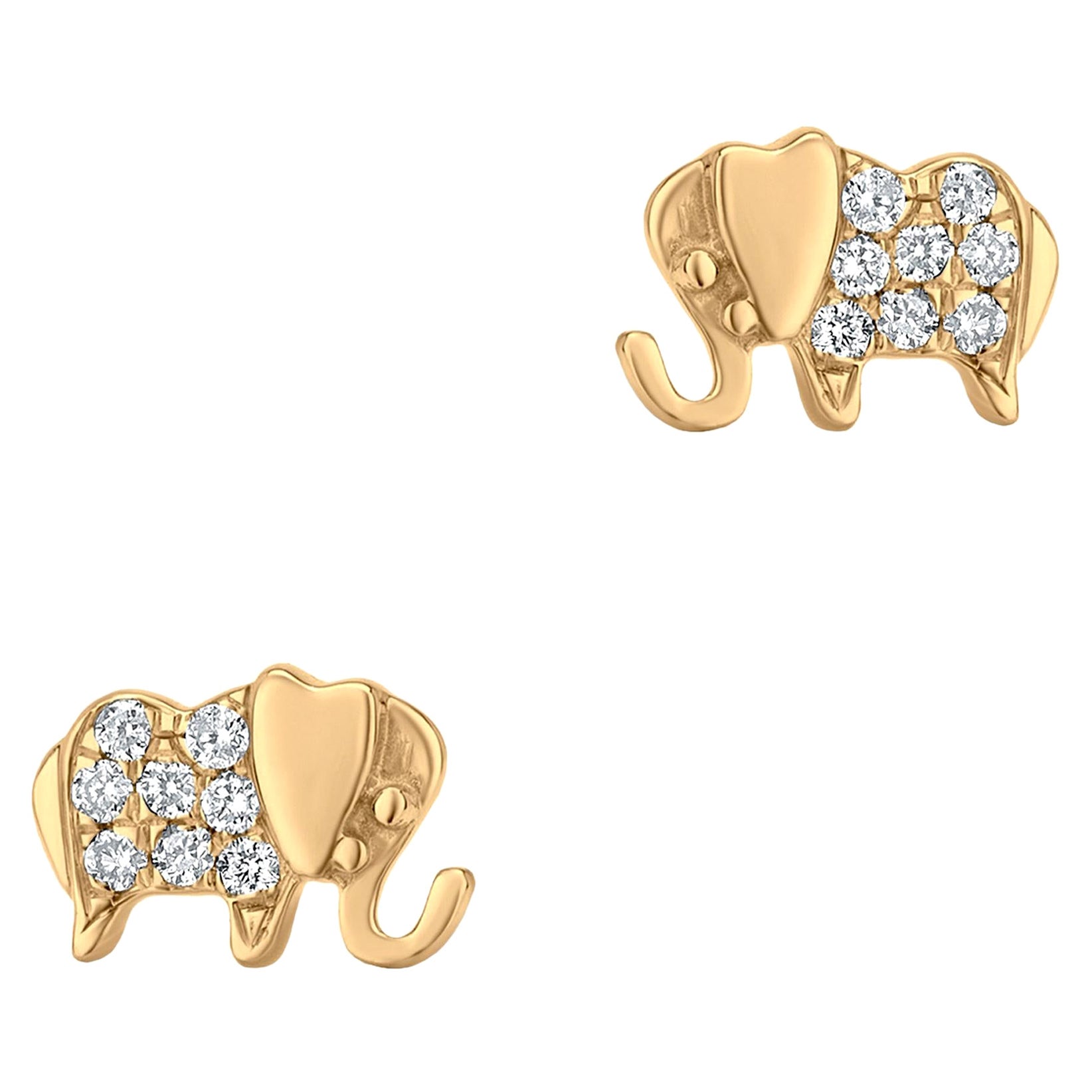 Ohrstecker aus 18 Karat Gelbgold mit Elefanten-Diamant in Elfenbein