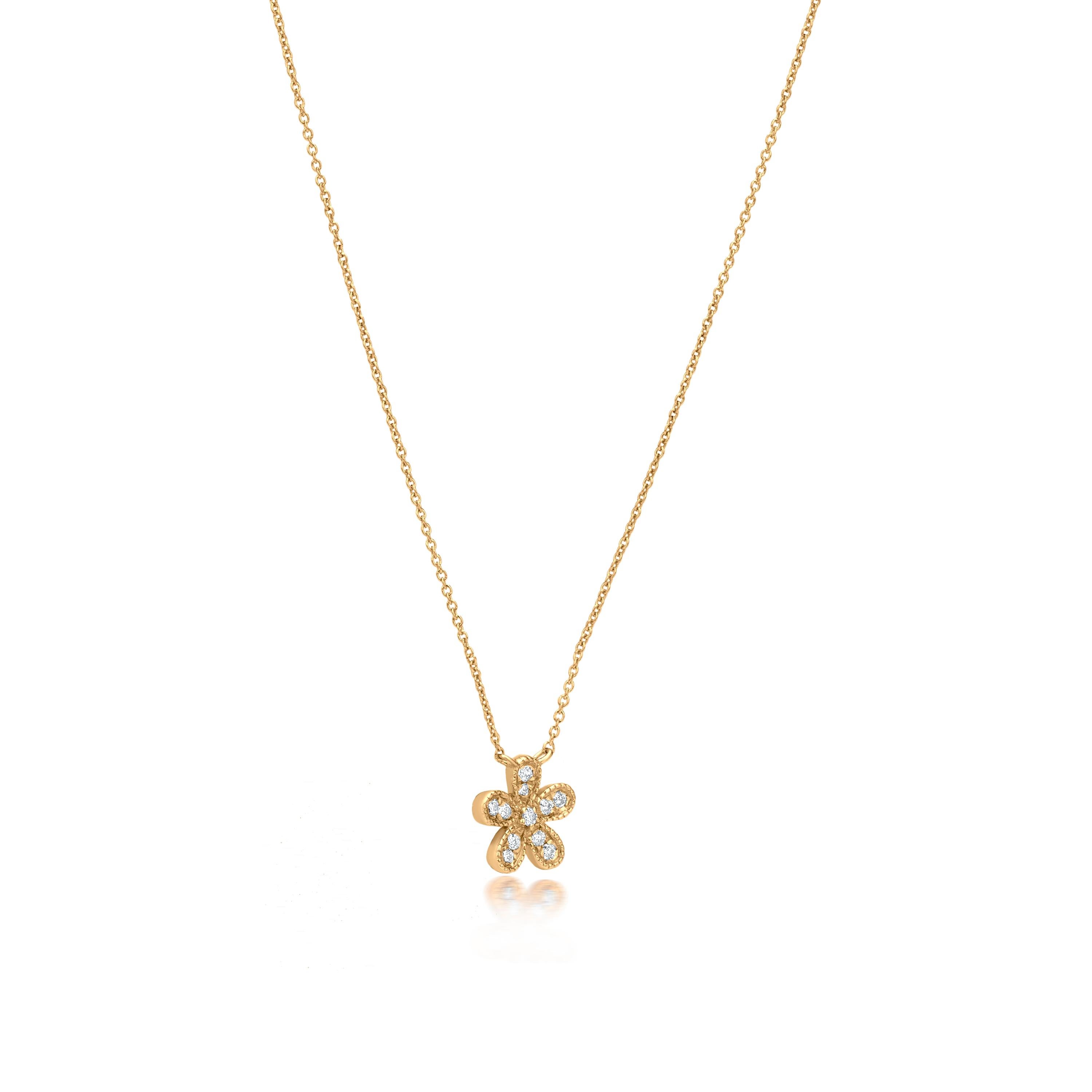 Luxle Flower Diamond Pendant Necklace in 18K Yellow Gold In New Condition In New York, NY
