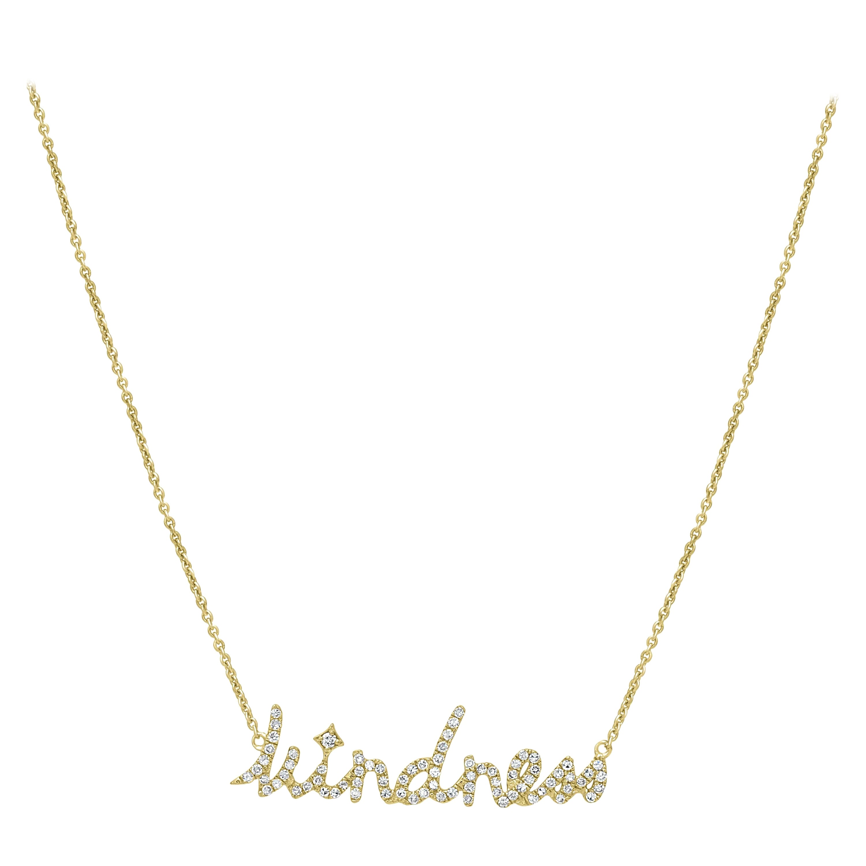 Luxle Kindness Diamond Pendant Necklace in 14k Yellow Gold For Sale
