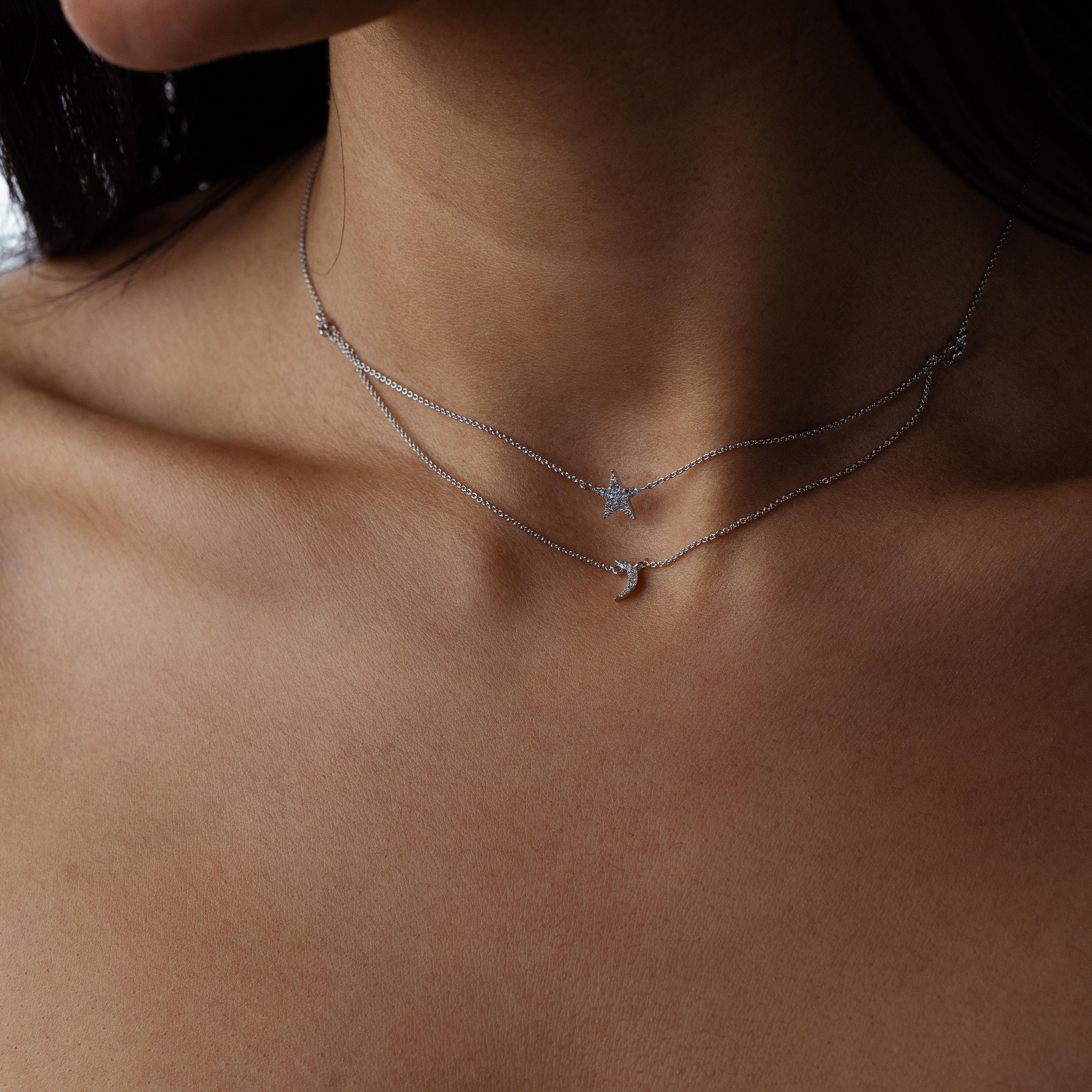 Contemporaneo Luxle - Collana a strati con diamanti naturali e ispirazione celestiale in oro 14K, 15