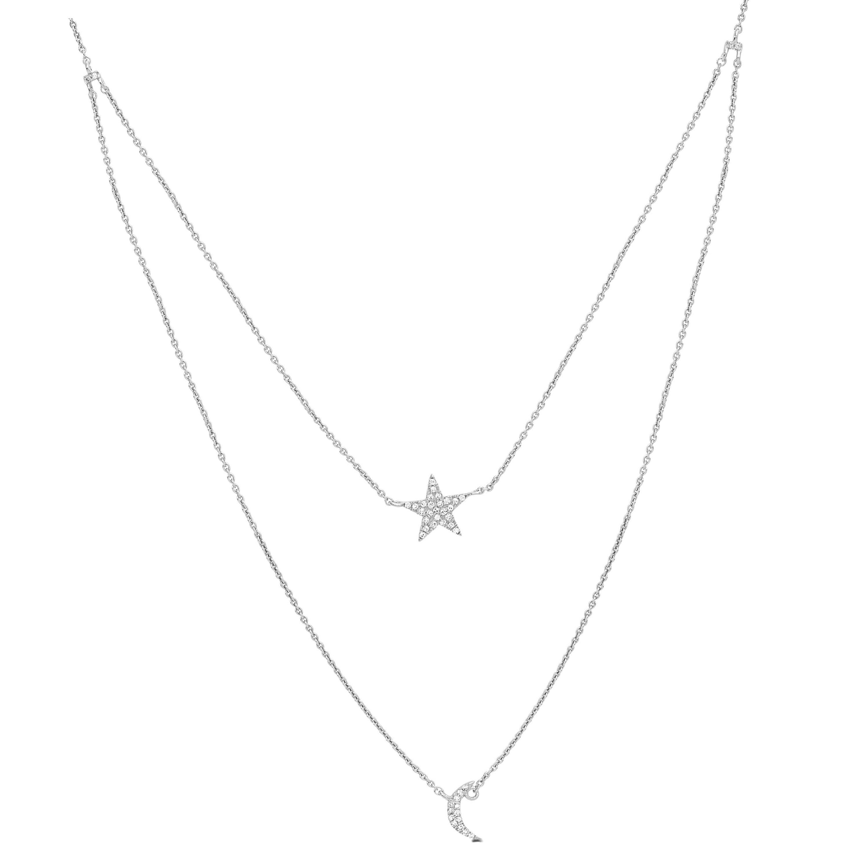Taglio rotondo Luxle - Collana a strati con diamanti naturali e ispirazione celestiale in oro 14K, 15