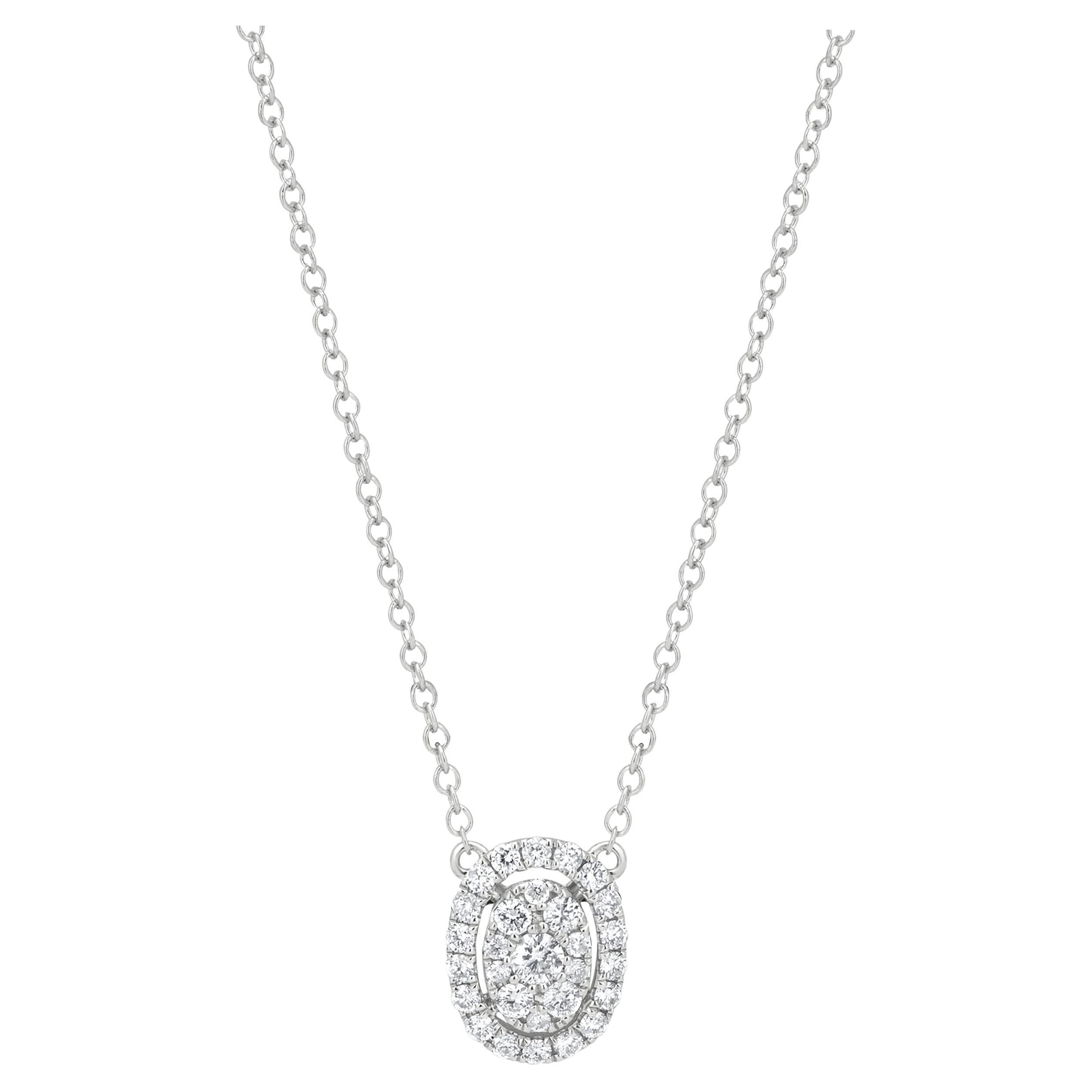 0.40ctw Diamond Hexagon Cluster Pendant Necklace in 18K White Gold For