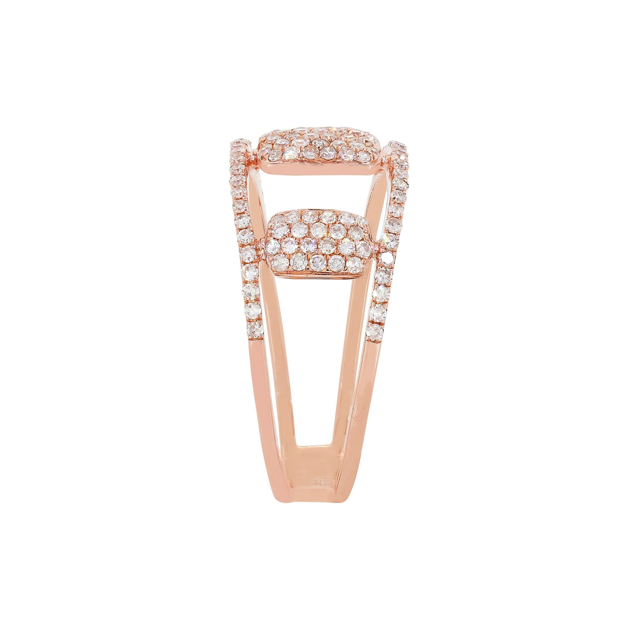 Luxle Pave Diamond Split Shank Ring in 14k Rose Gold In New Condition For Sale In New York, NY