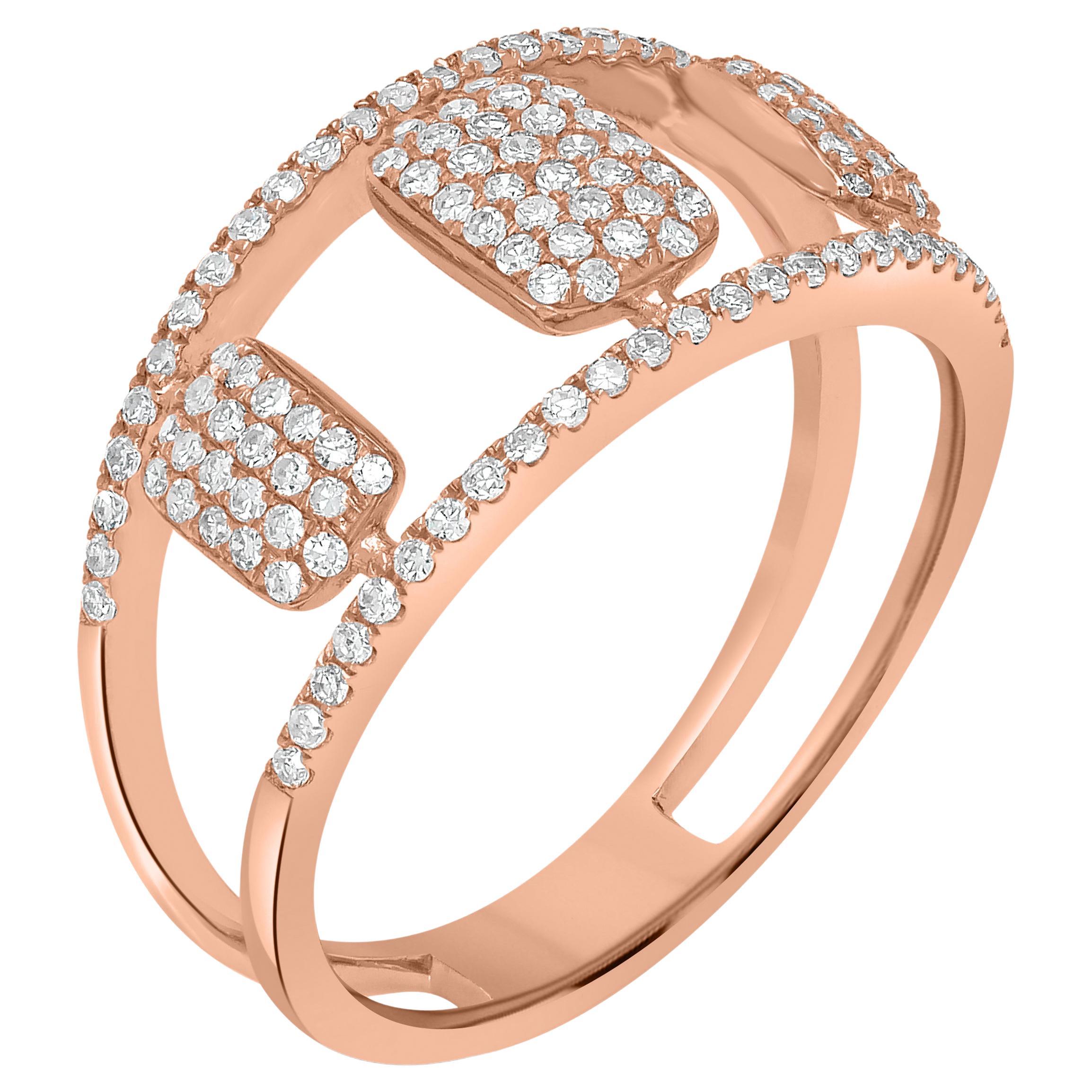 Luxle Bague à tige fendue en or rose 14 carats avec pavé de diamants