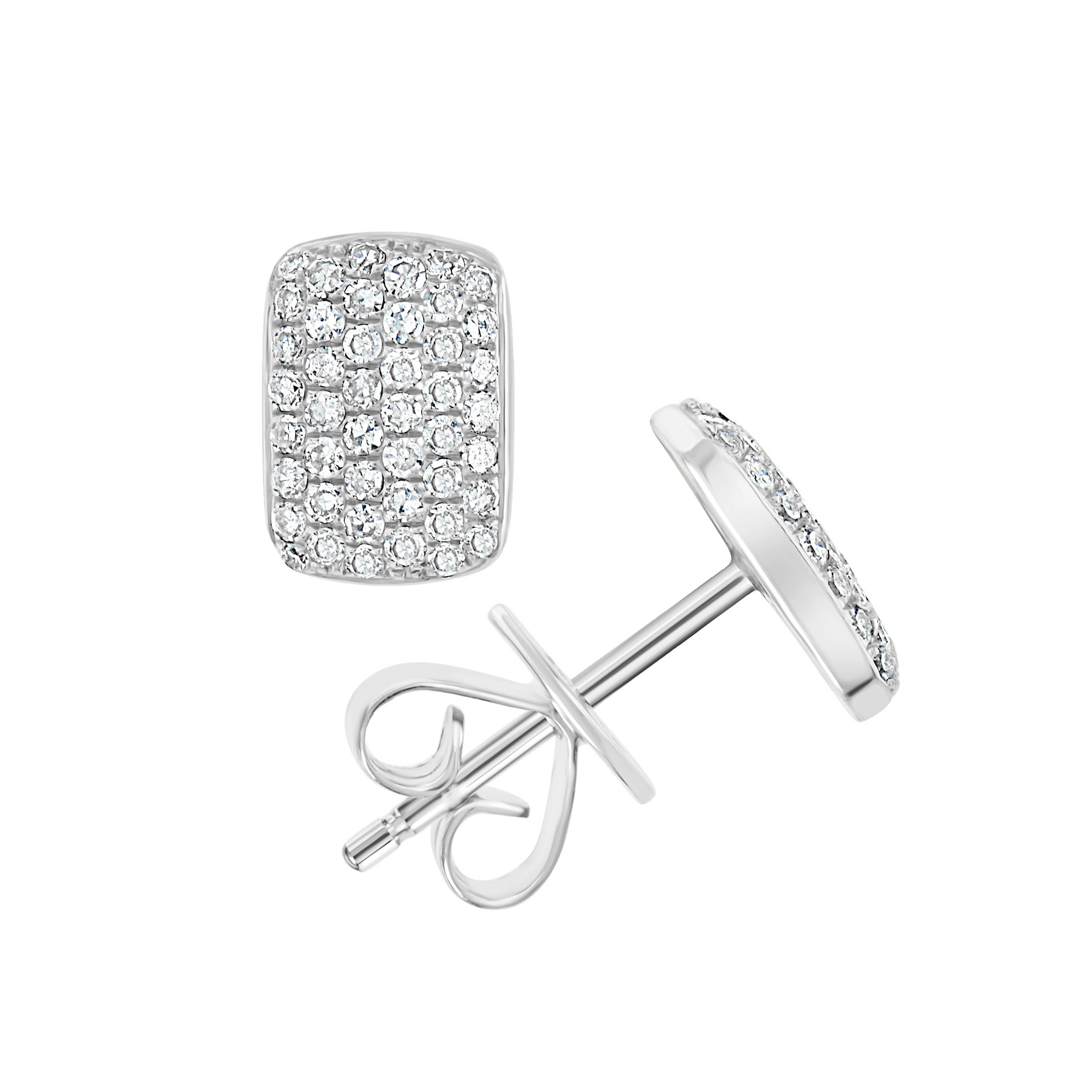 A perfect pair of shimmering studs set in 18K white gold by Luxle. Each pair comes with 90 round diamonds in pave. These studs have gold posts and push closure. 
Please follow the Luxury Jewels storefront to view the latest collections & exclusive